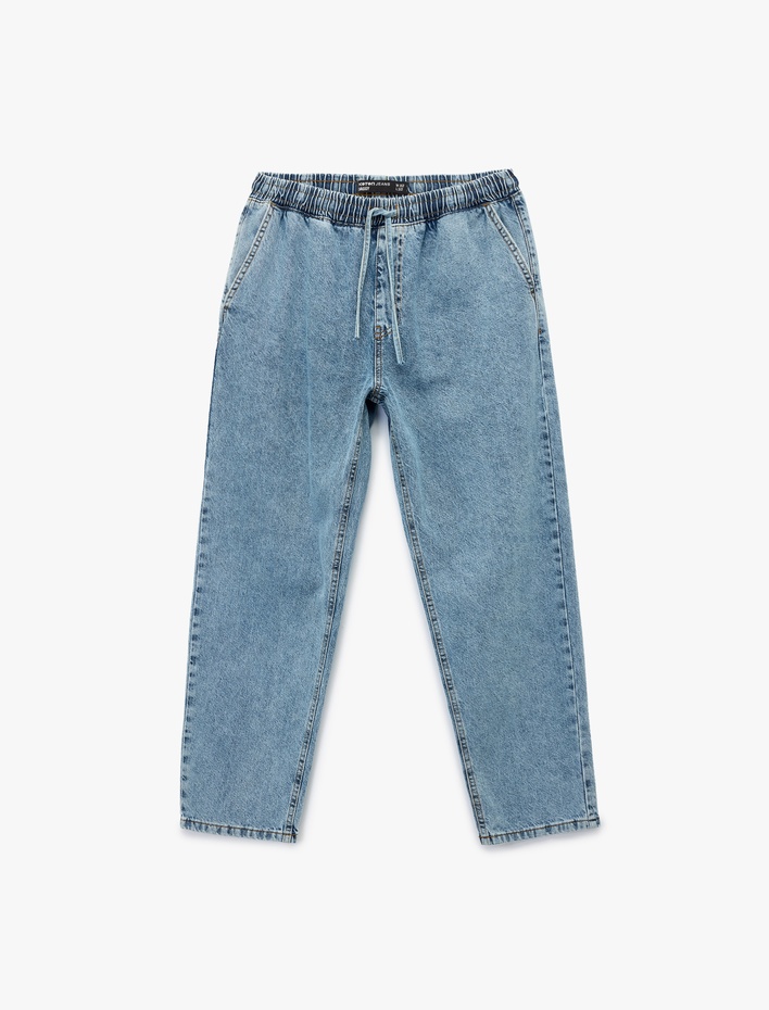  Pamuklu Beli Bağcıklı Bol Baggy Jean Pantolon