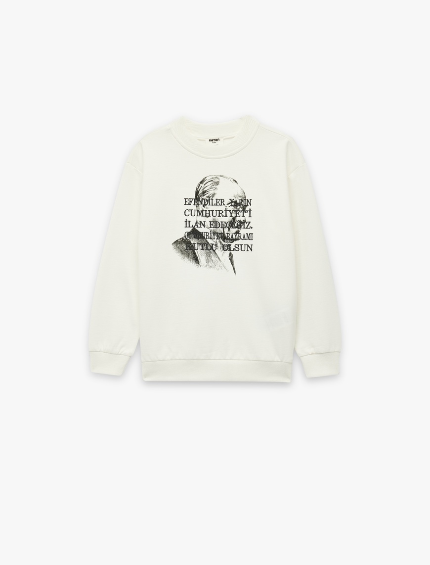  Erkek Çocuk Pamuklu Atatürk Baskılı Bisiklet Yaka Uzun Kollu Sweatshirt