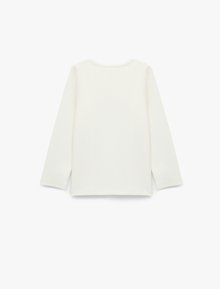 Kız Bebek Atatürk ve Cumhuriyet Baskılı Uzun Kollu Bisiklet Yaka Pamuklu Tişört