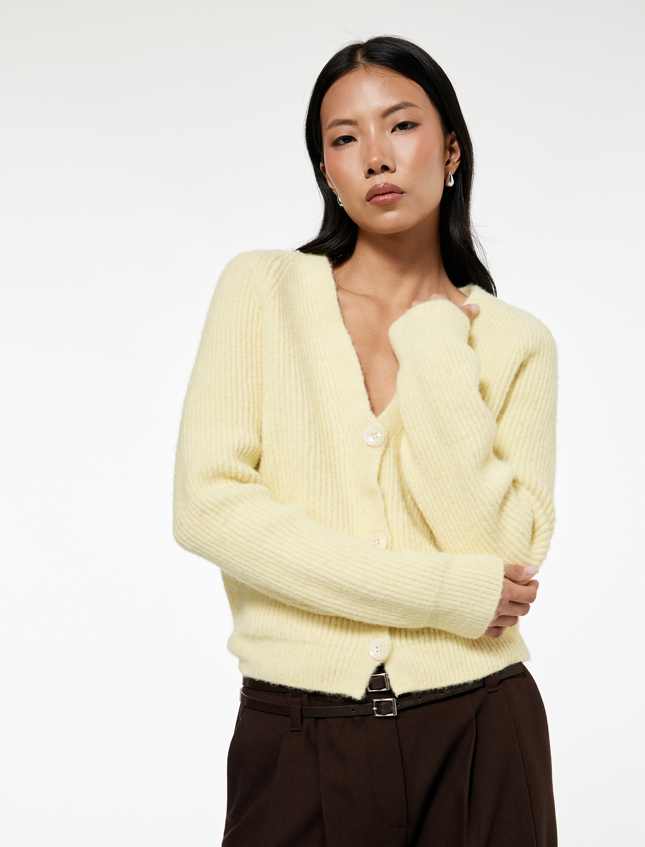   Koton X Sibil Çetinkaya - Uzun Kollu Düğmeli V Yaka Peluş Triko Hırka