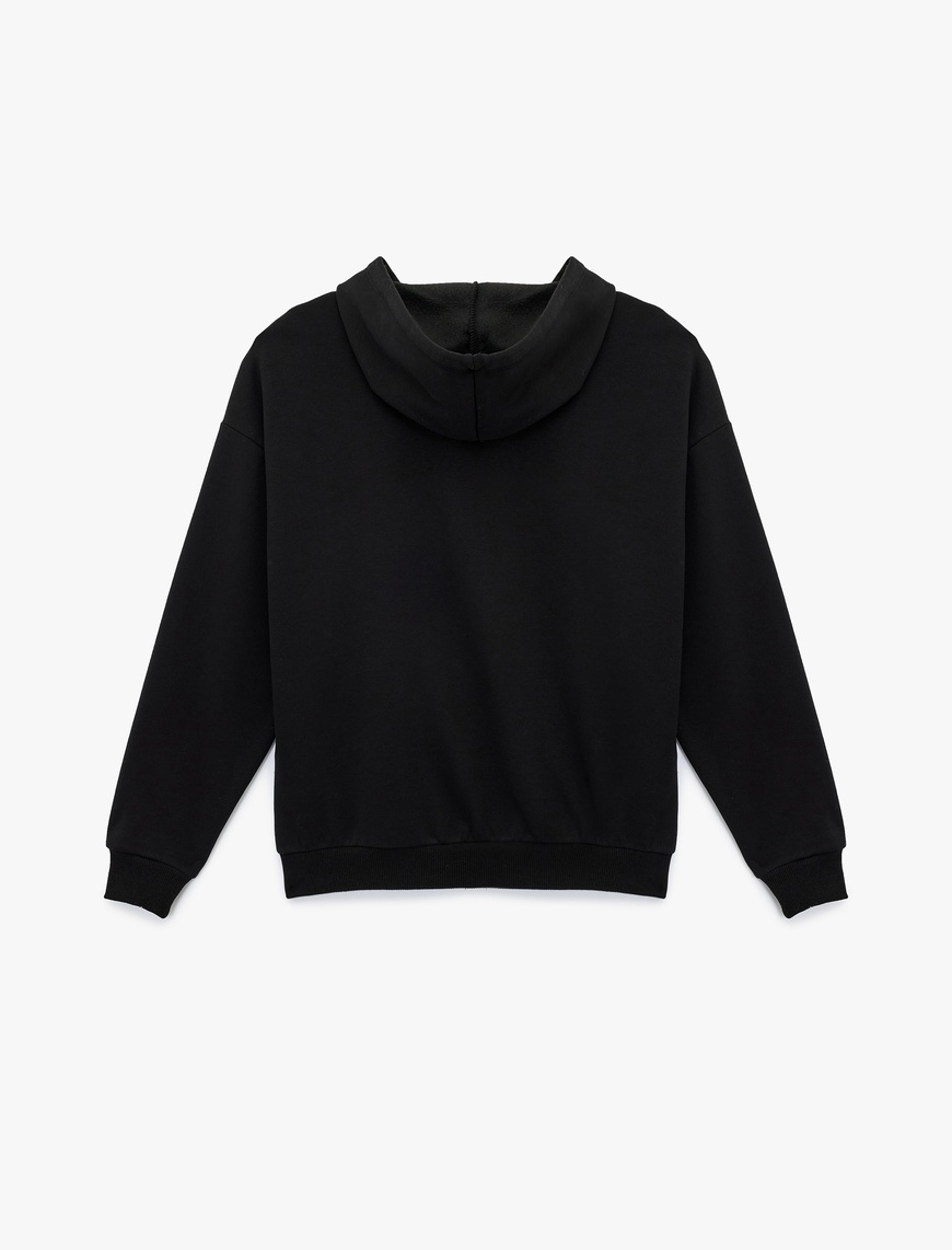   Cepli Kapüşonlu Fermuarlı Suni Süet Detaylı Oversize Taşlı Sweatshirt
