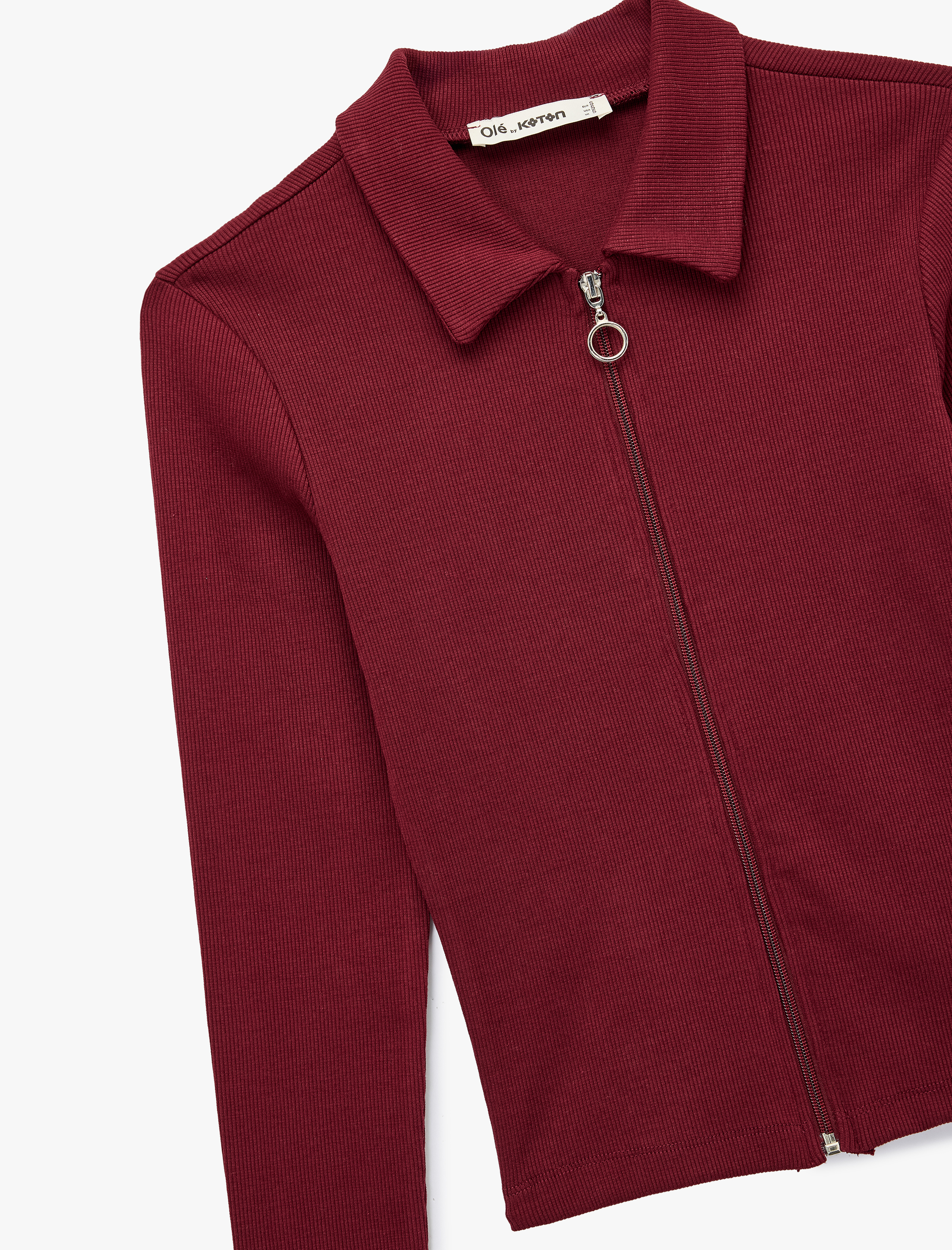 Fermuarlı Slim Fit Gömlek Yaka Kaşkorse Uzun Kollu Tişört