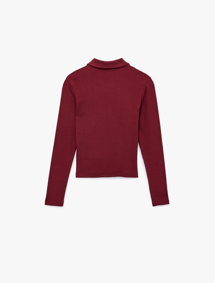  Fermuarlı Slim Fit Gömlek Yaka Kaşkorse Uzun Kollu Tişört