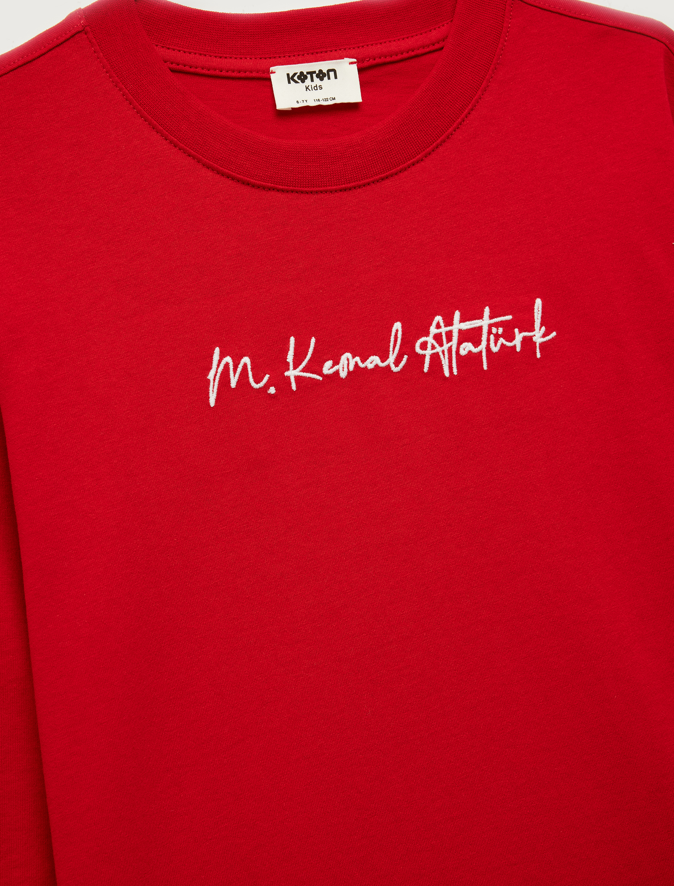  Erkek Çocuk Atatürk Nakışlı Pamuklu Uzun Kollu Bisiklet Yaka Tişört