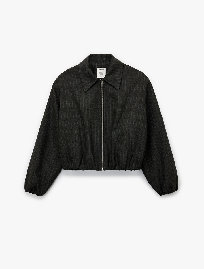  Koton X Melis Ağazat - Uzun Kollu Cepli Fermuarlı Crop Bomber Ceket