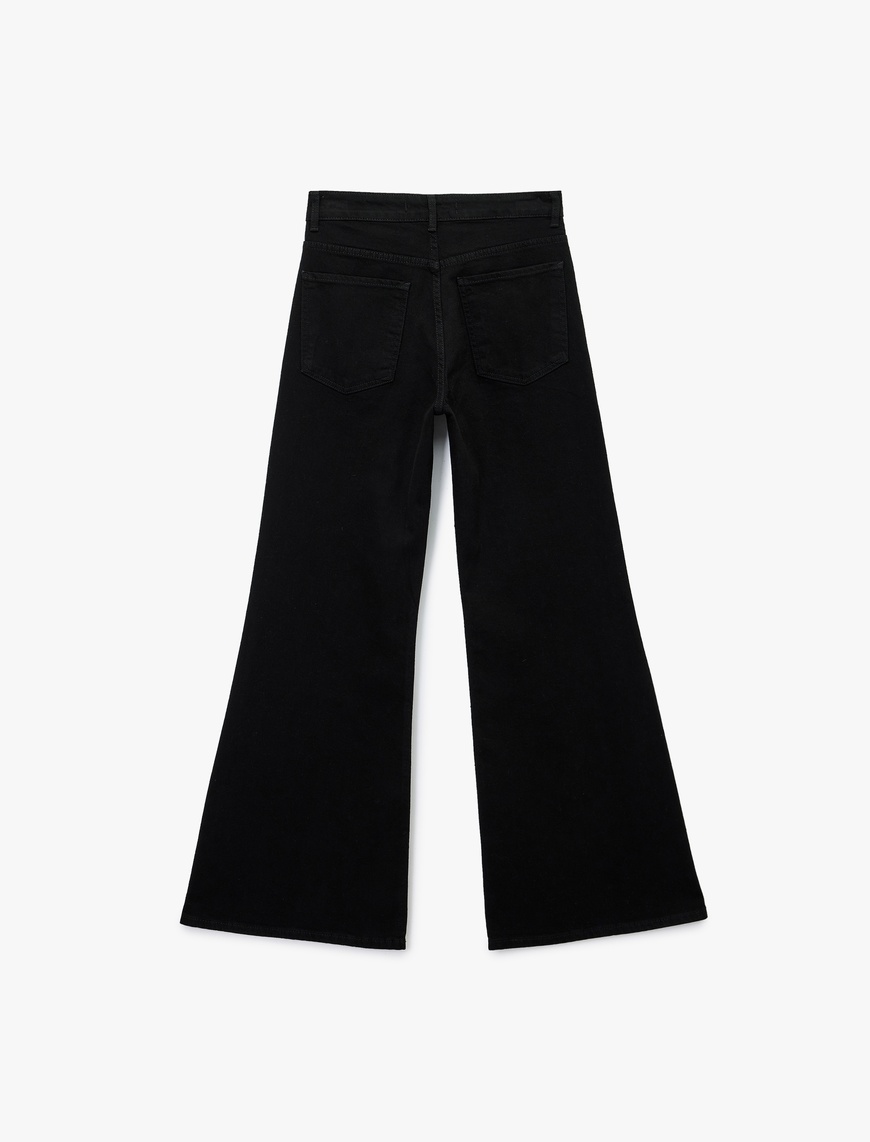   Koton X Sibil Çetinkaya - Taş Detaylı Çıtçıt Düğmeli Cepli Geniş İspanyol Paça Jean Pantolon - Flare Jean
