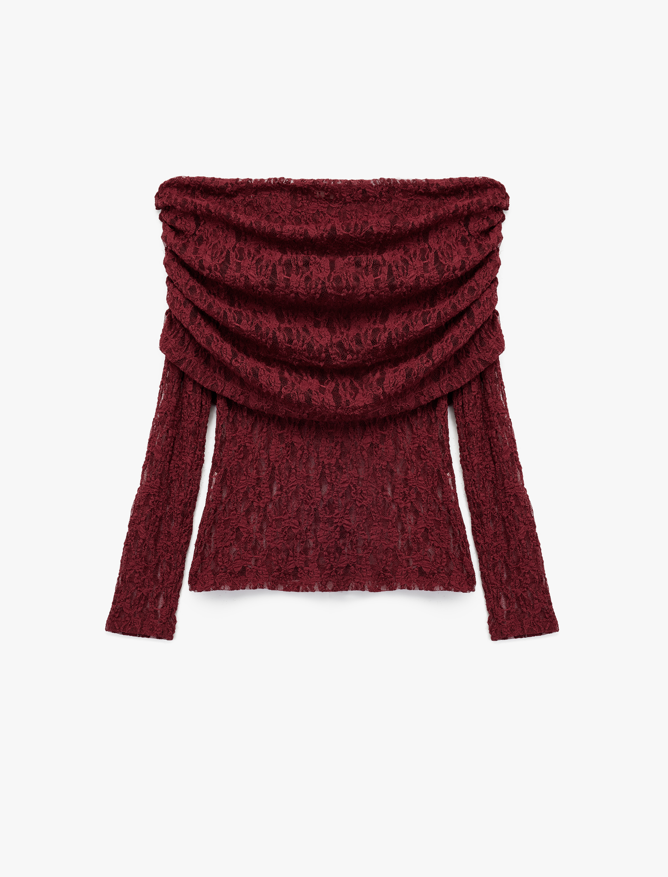   Koton X Sibil Çetinkaya - Uzun Kollu Yarı Transparan Açık Omuz Dantelli Bluz