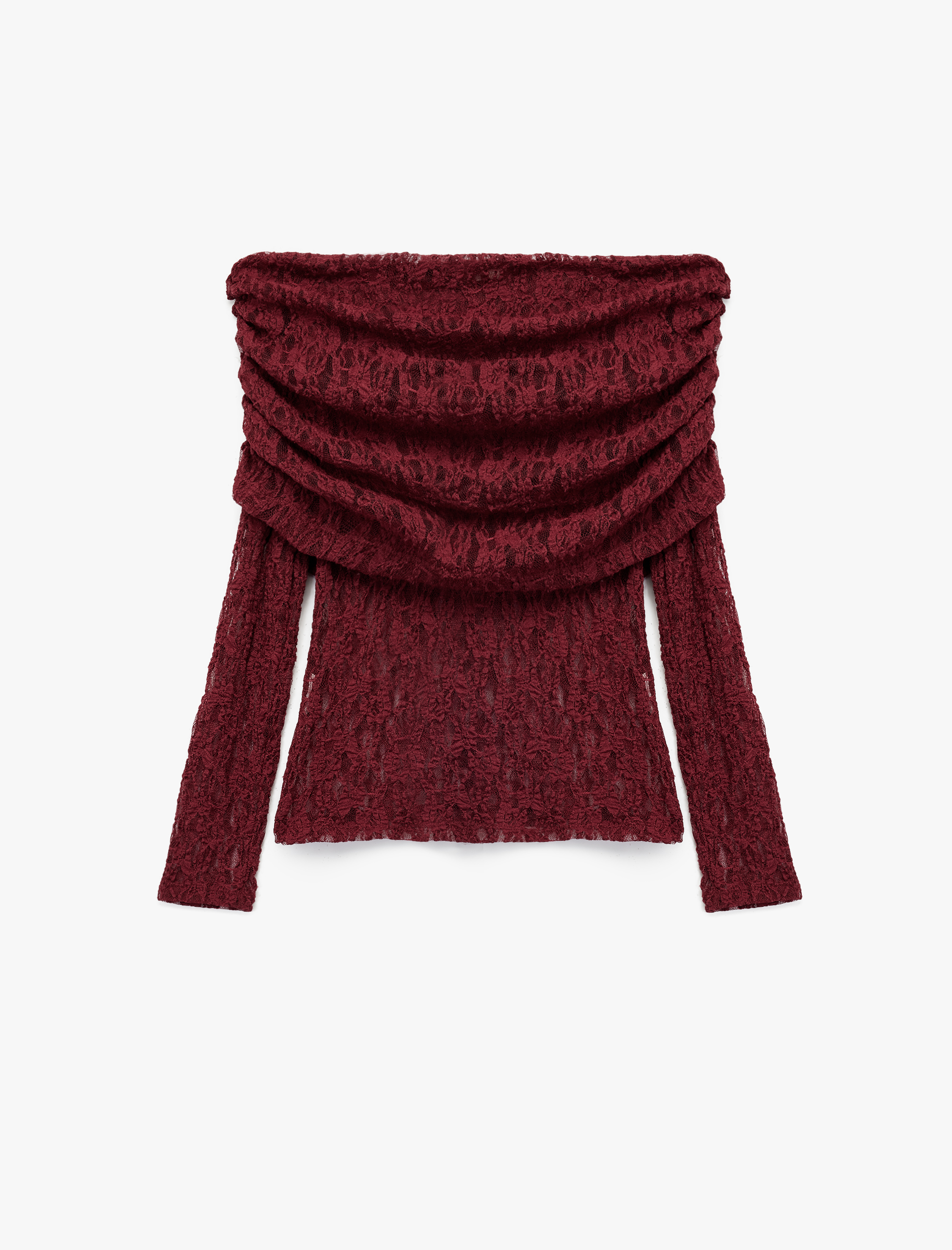   Koton X Sibil Çetinkaya - Uzun Kollu Yarı Transparan Açık Omuz Dantelli Bluz