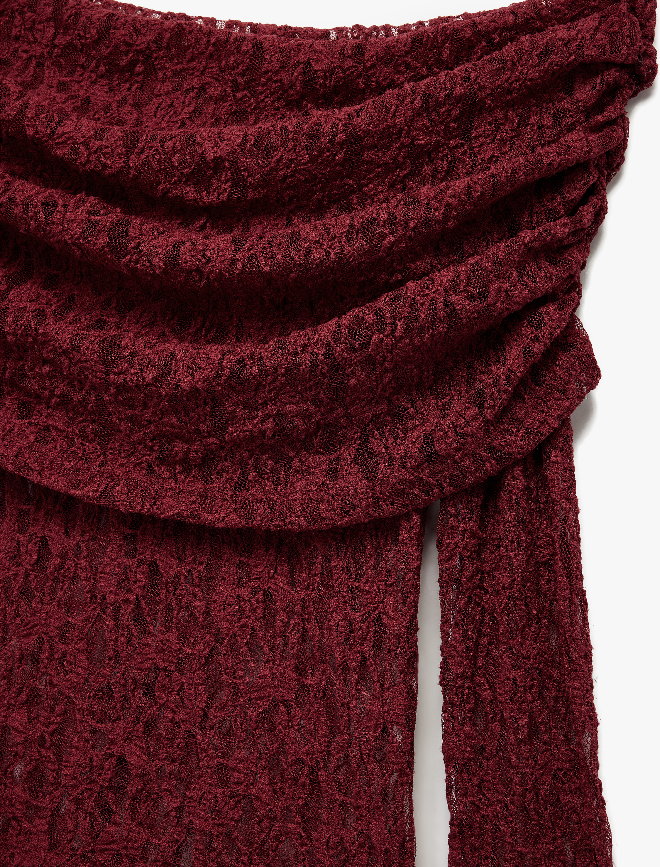   Koton X Sibil Çetinkaya - Uzun Kollu Yarı Transparan Açık Omuz Dantelli Bluz