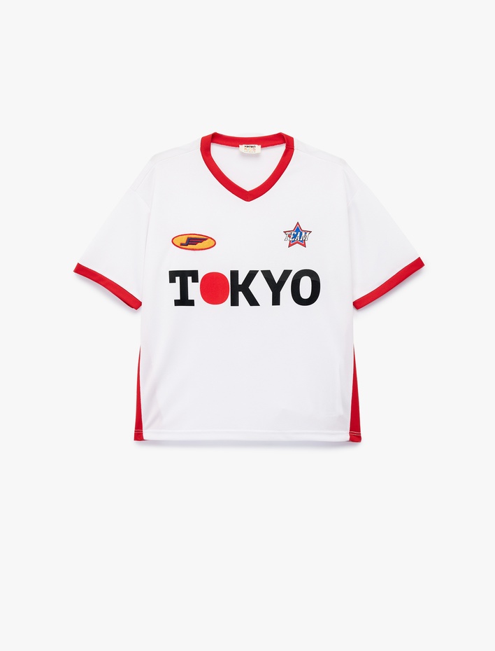 Erkek Çocuk Tokyo Baskılı Kısa Kollu V Yaka Spor Tişört