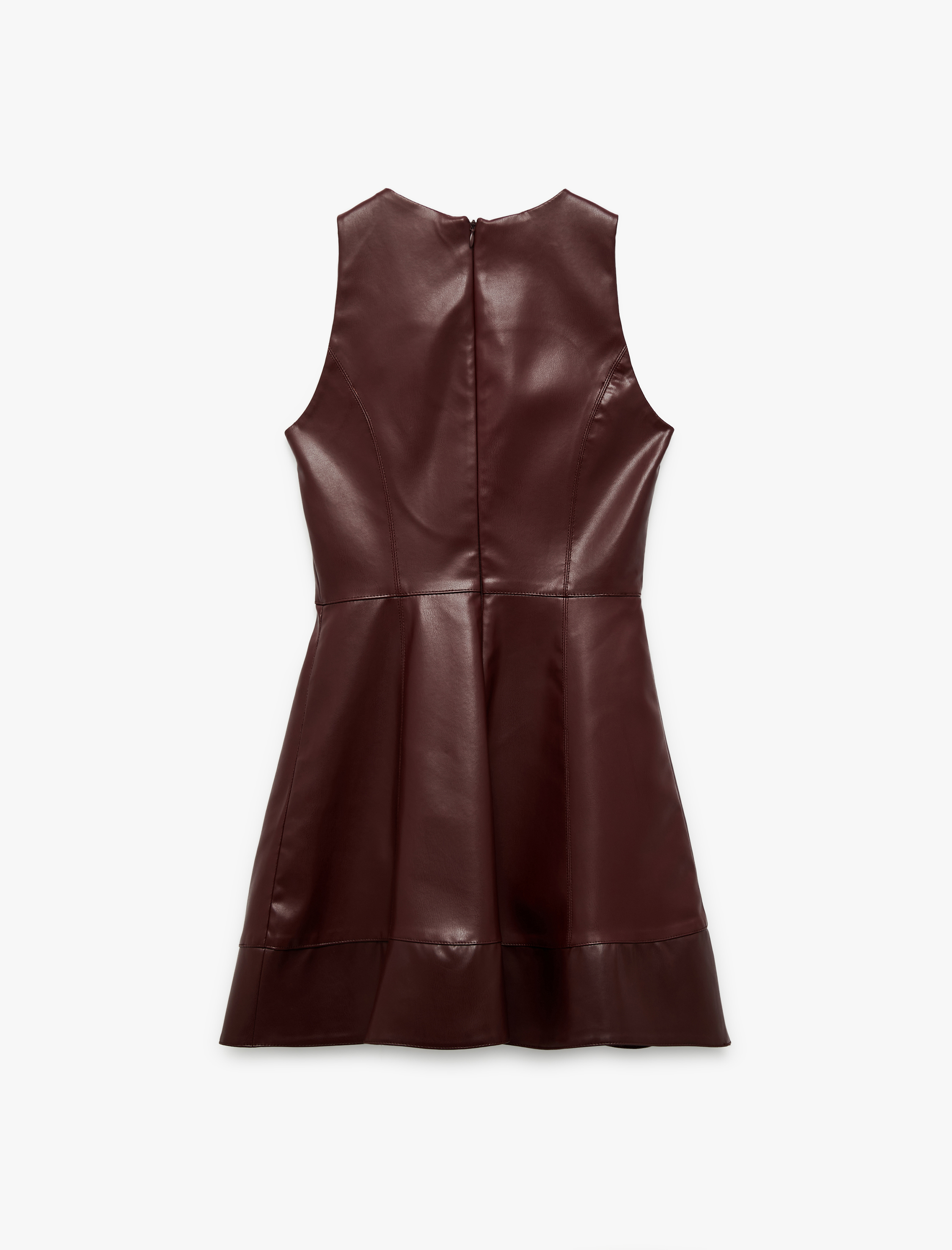   Kolsuz Bisiklet Yaka A Kesim Suni Deri Mini Elbise