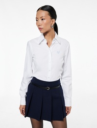 Pamuklu Slim Fit Uzun Kollu İşleme Detaylı Poplin Gömlek
