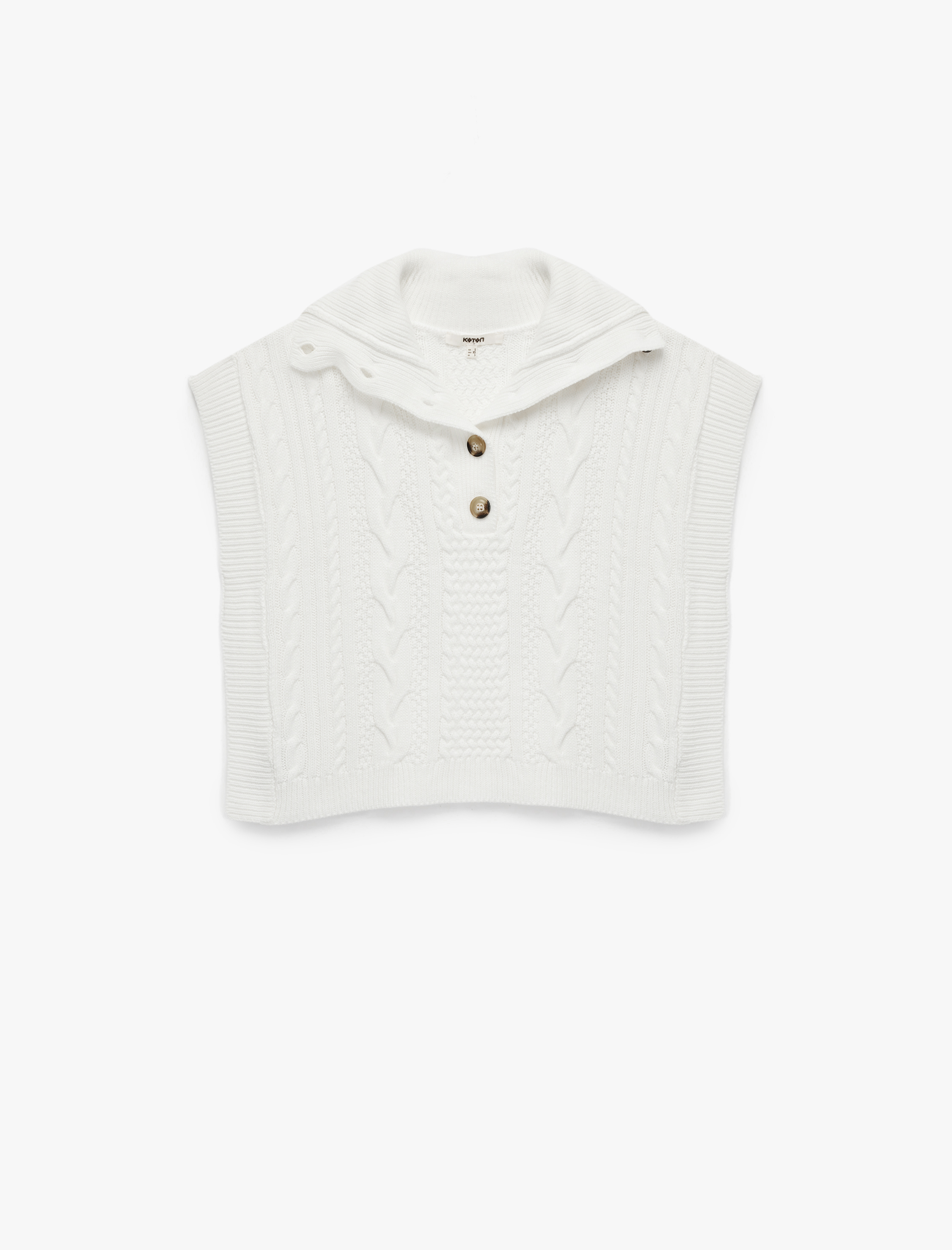   Yarım Düğmeli Devrik Yaka Kolsuz Saç Örgü Süveter