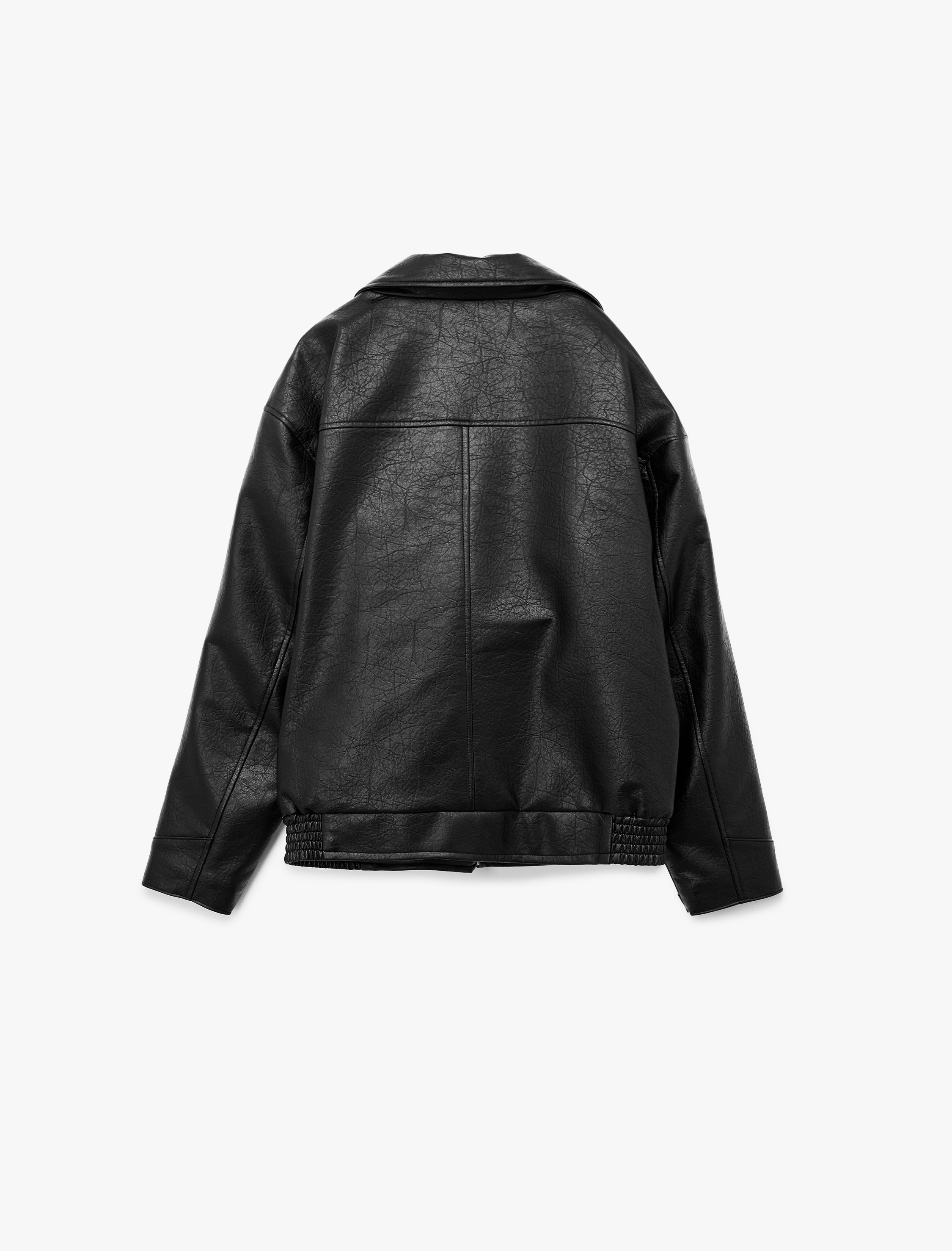   Slim Fit Uzun Kollu Fermuarlı Gömlek Yaka Suni Deri Ceket