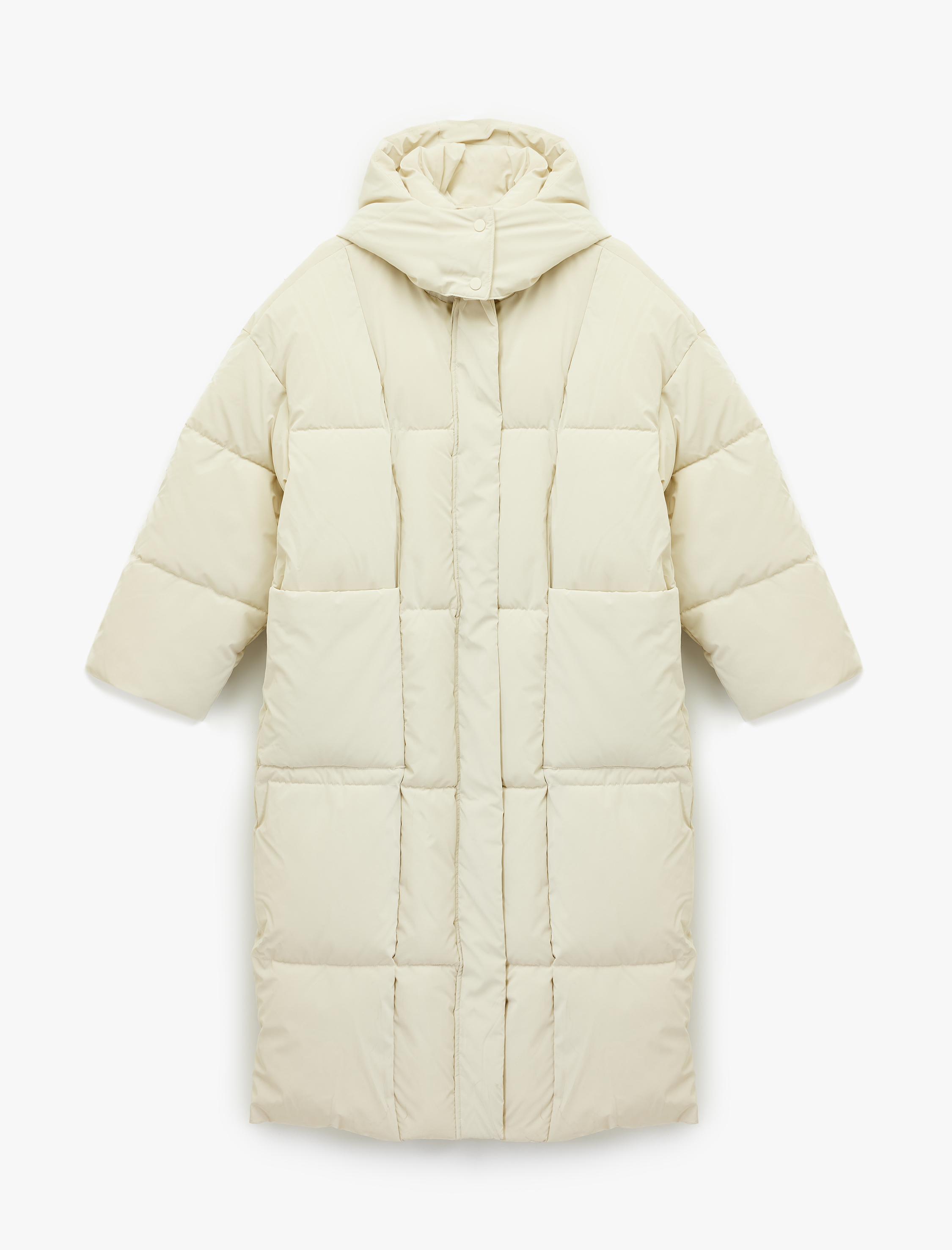   Çıkarılabilir Kapüşonlu Uzun Kollu Fermuarlı Su İtici Oversize Anorak Uzun Şişme Mont