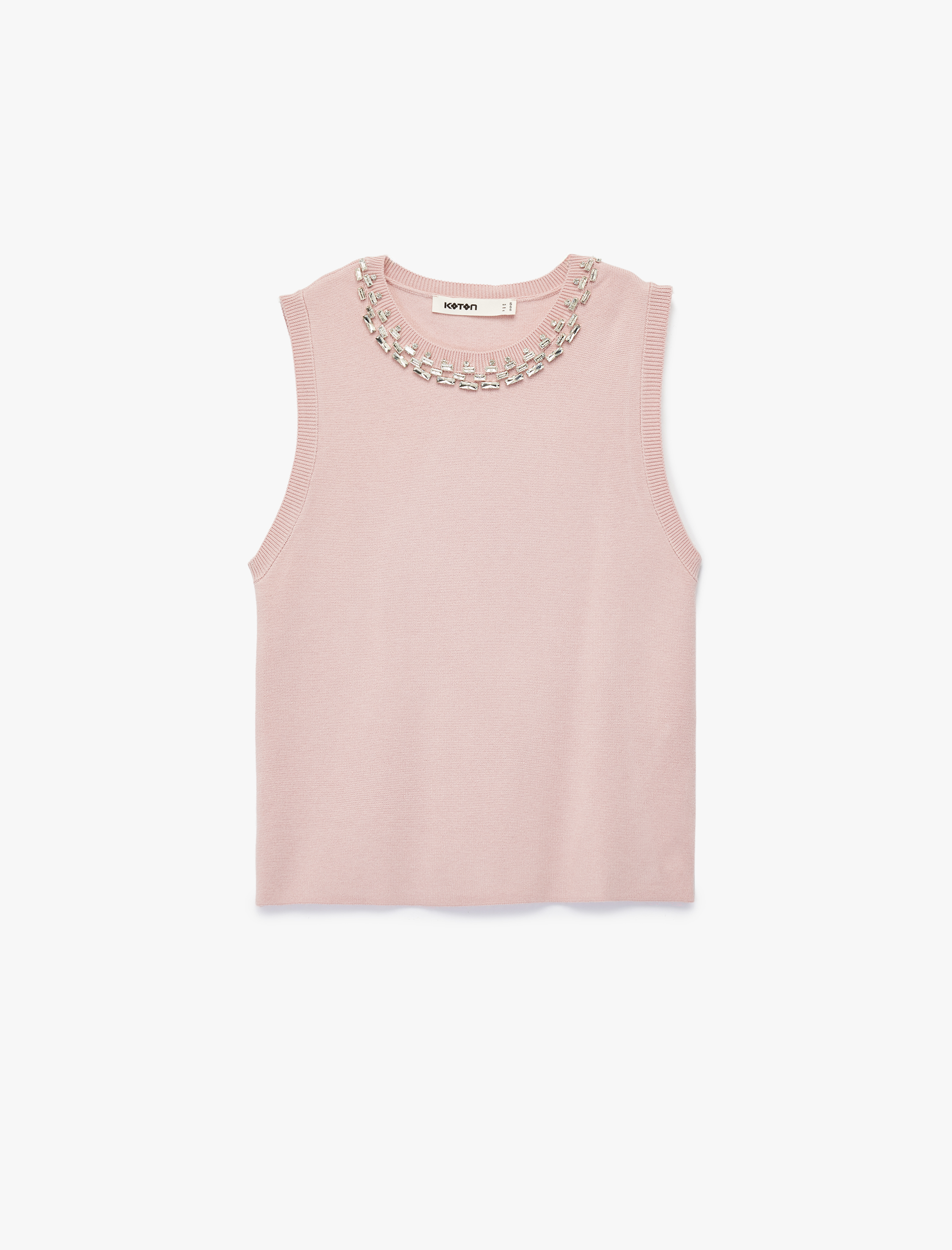   Bisiklet Yaka Kolsuz Taşlı Triko Bluz