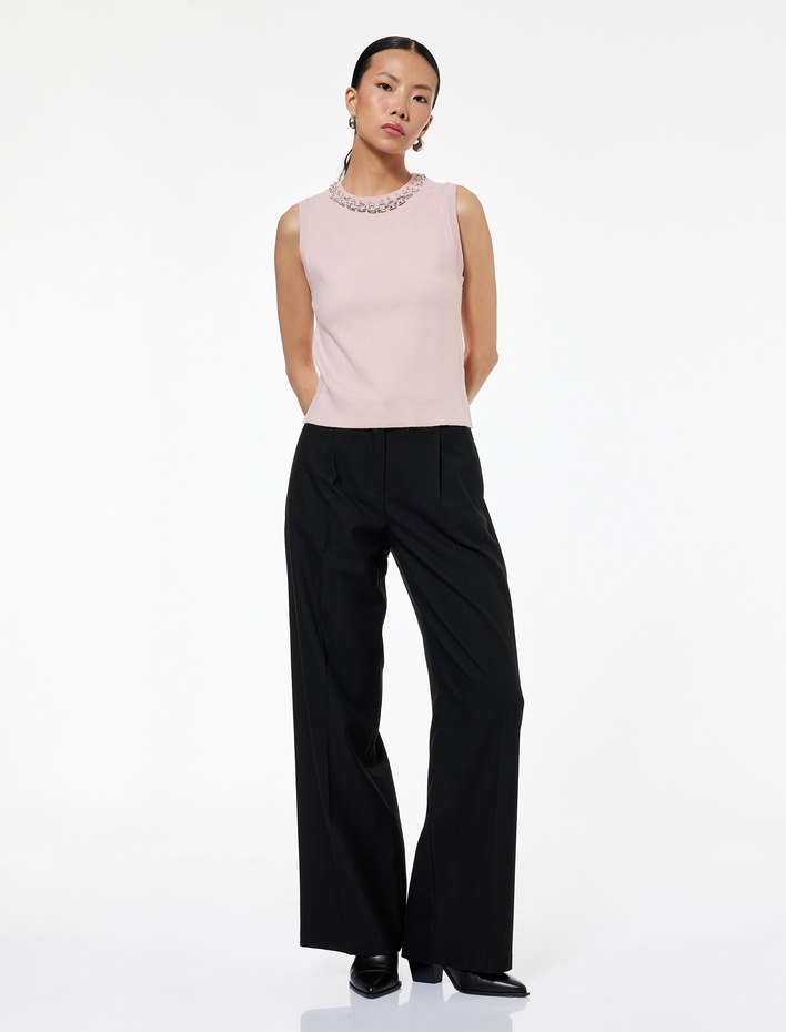  Bisiklet Yaka Kolsuz Taşlı Triko Bluz