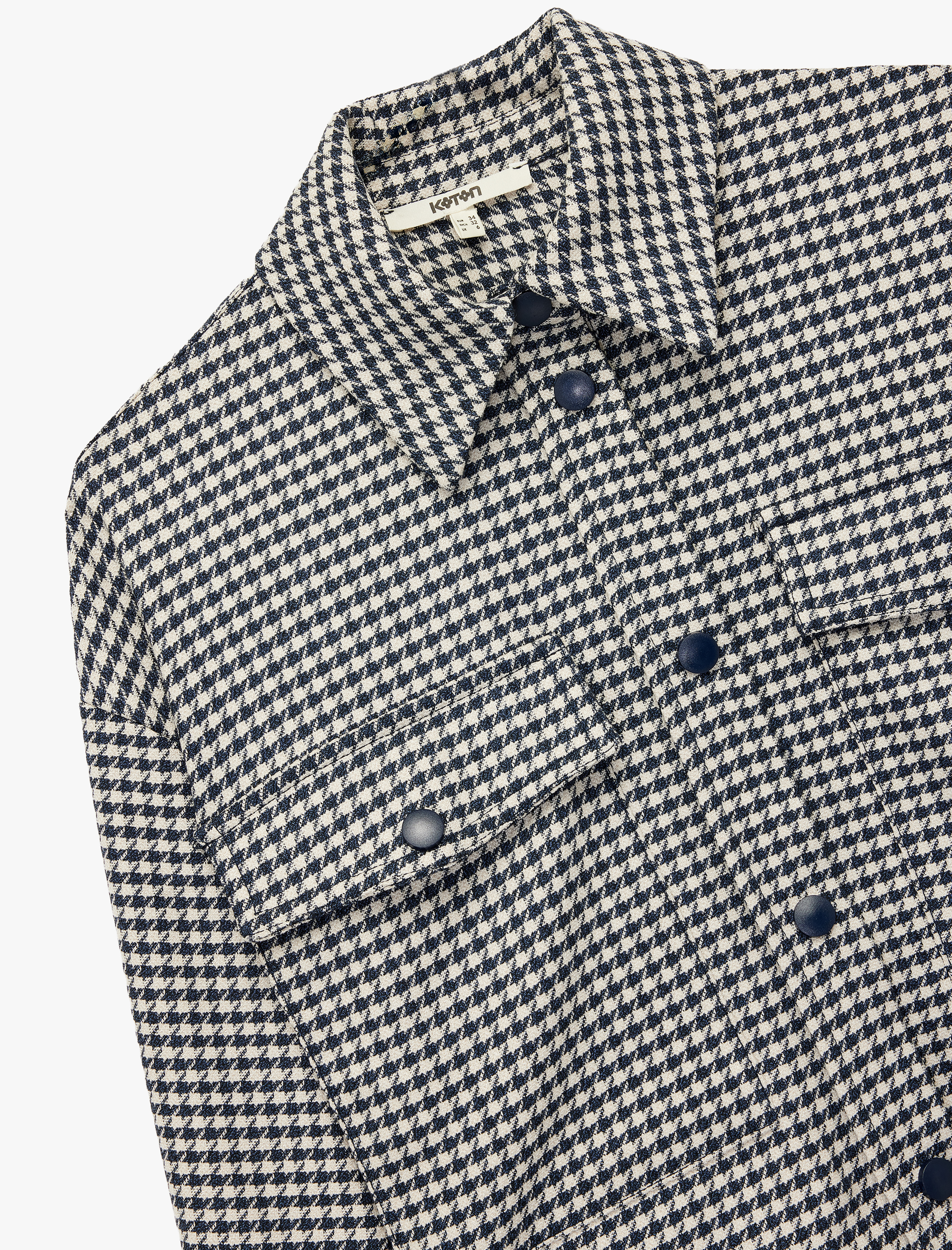   Uzun Kollu Cepli Kazayağı Desenli Oversize Gömlek Ceket