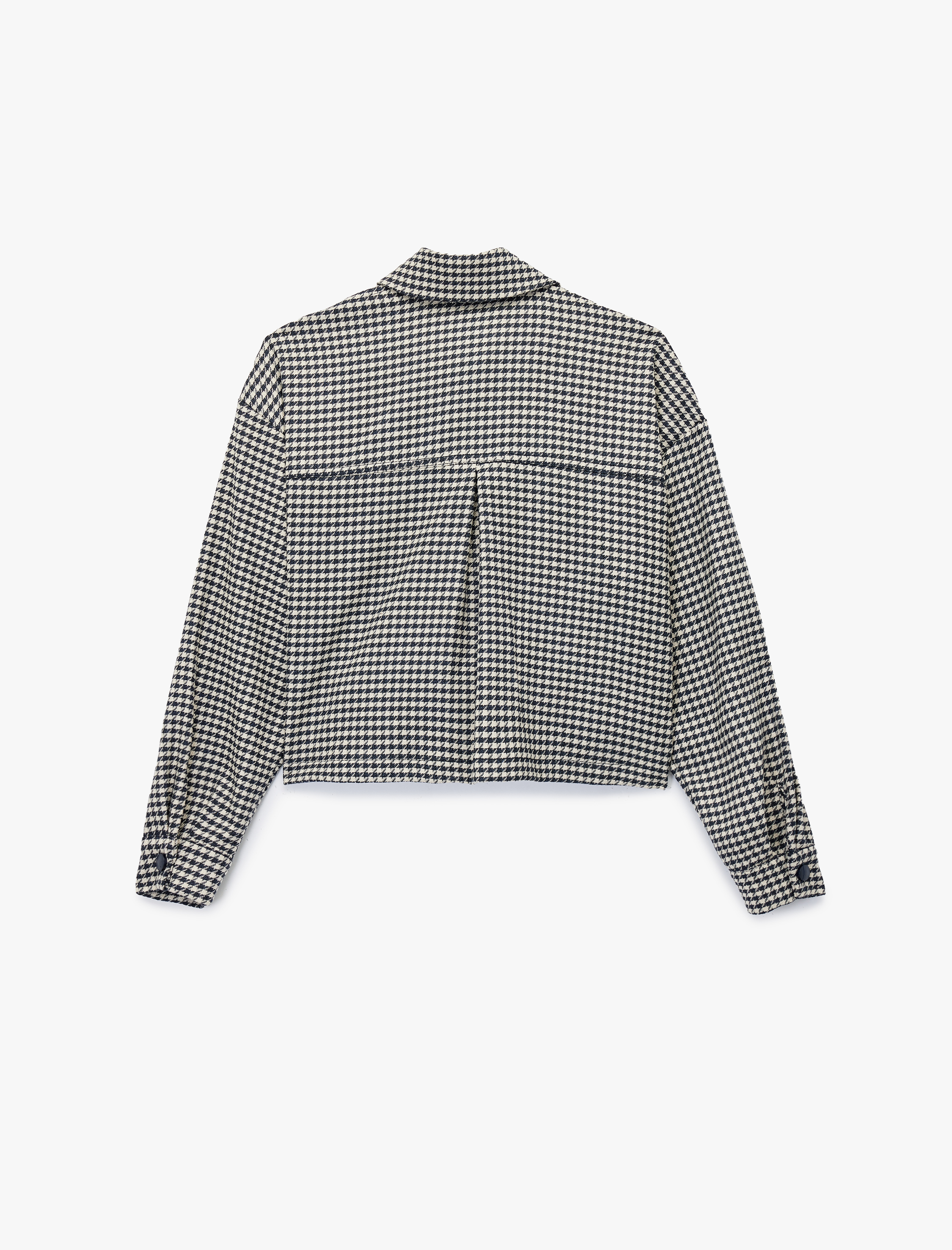   Uzun Kollu Cepli Kazayağı Desenli Oversize Gömlek Ceket