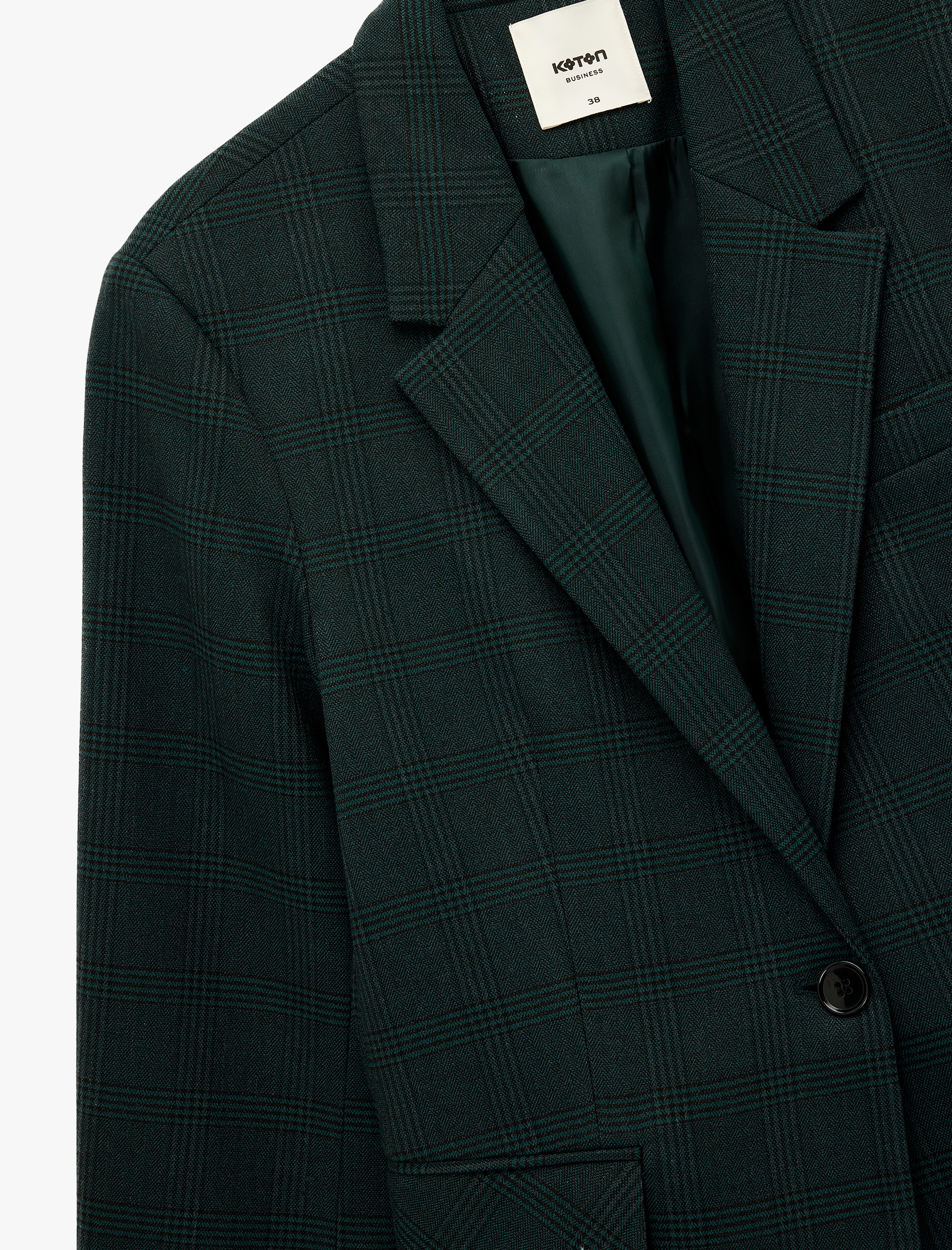   Düğmeli Cep Detaylı Uzun Kollu V Yaka Ekoseli Blazer Ceket