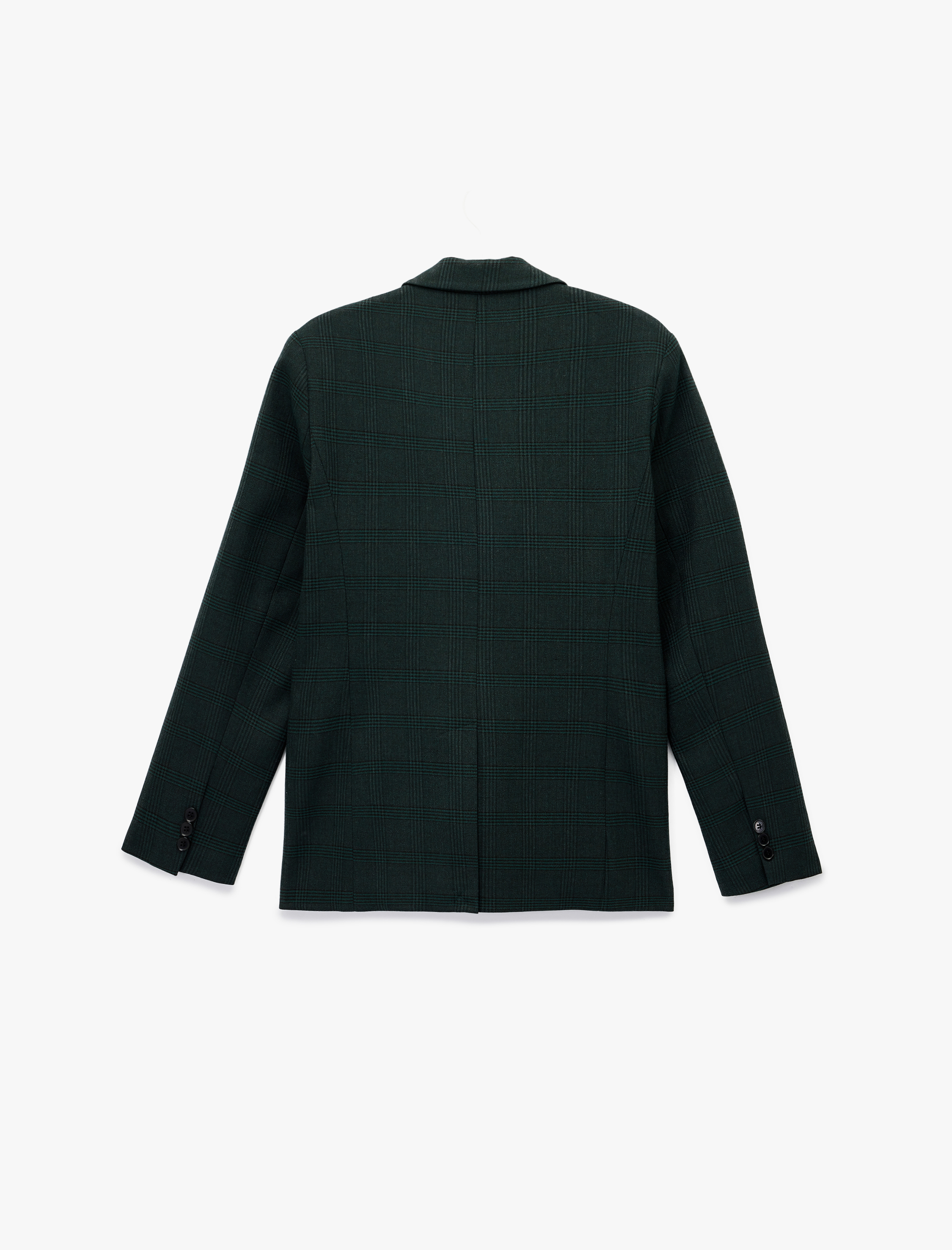   Düğmeli Cep Detaylı Uzun Kollu V Yaka Ekoseli Blazer Ceket