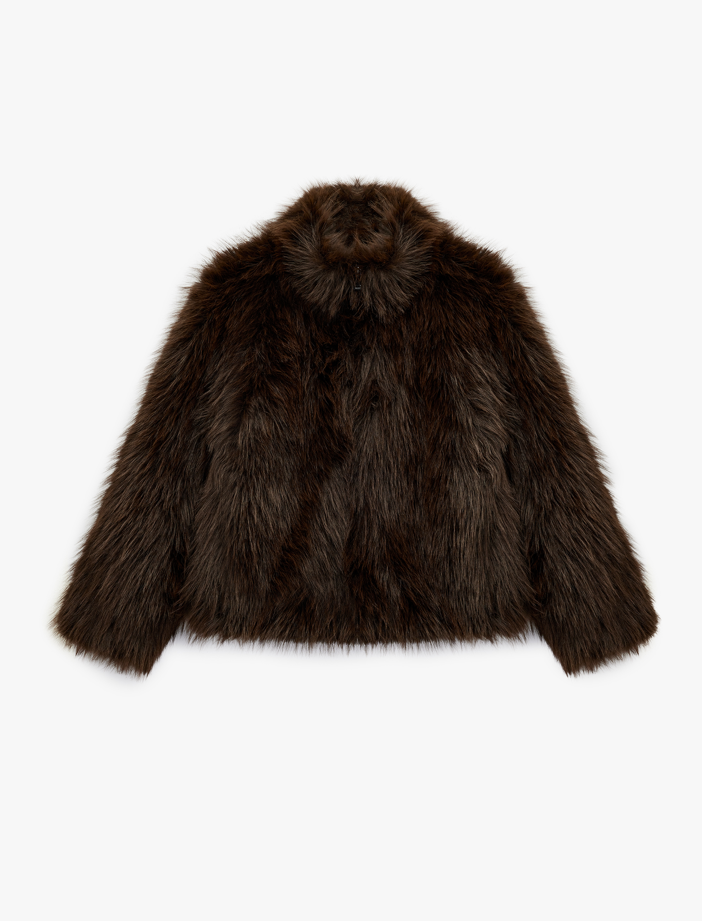   Fermuarlı Cepli Uzun Kollu Dik Yaka Kısa Suni Kürk Mont