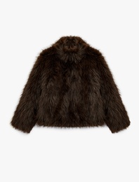 Fermuarlı Cepli Uzun Kollu Dik Yaka Kısa Suni Kürk Mont