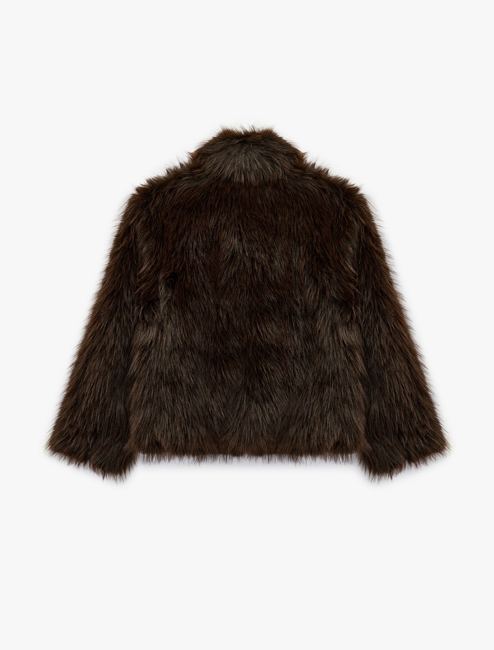  Fermuarlı Cepli Uzun Kollu Dik Yaka Kısa Suni Kürk Mont