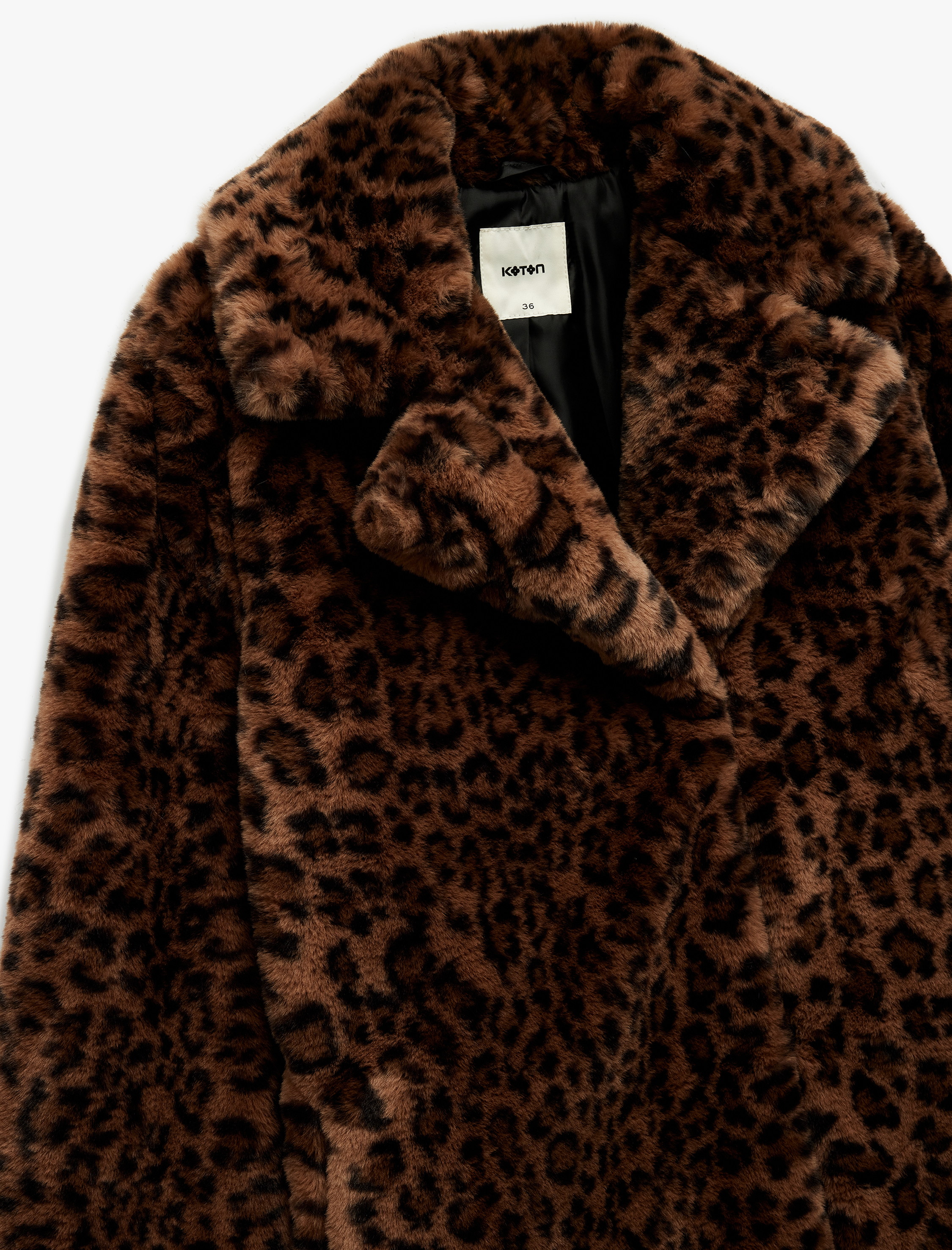   Suni Kürk Kaban Leopar Desenli Uzun Kollu Cepli