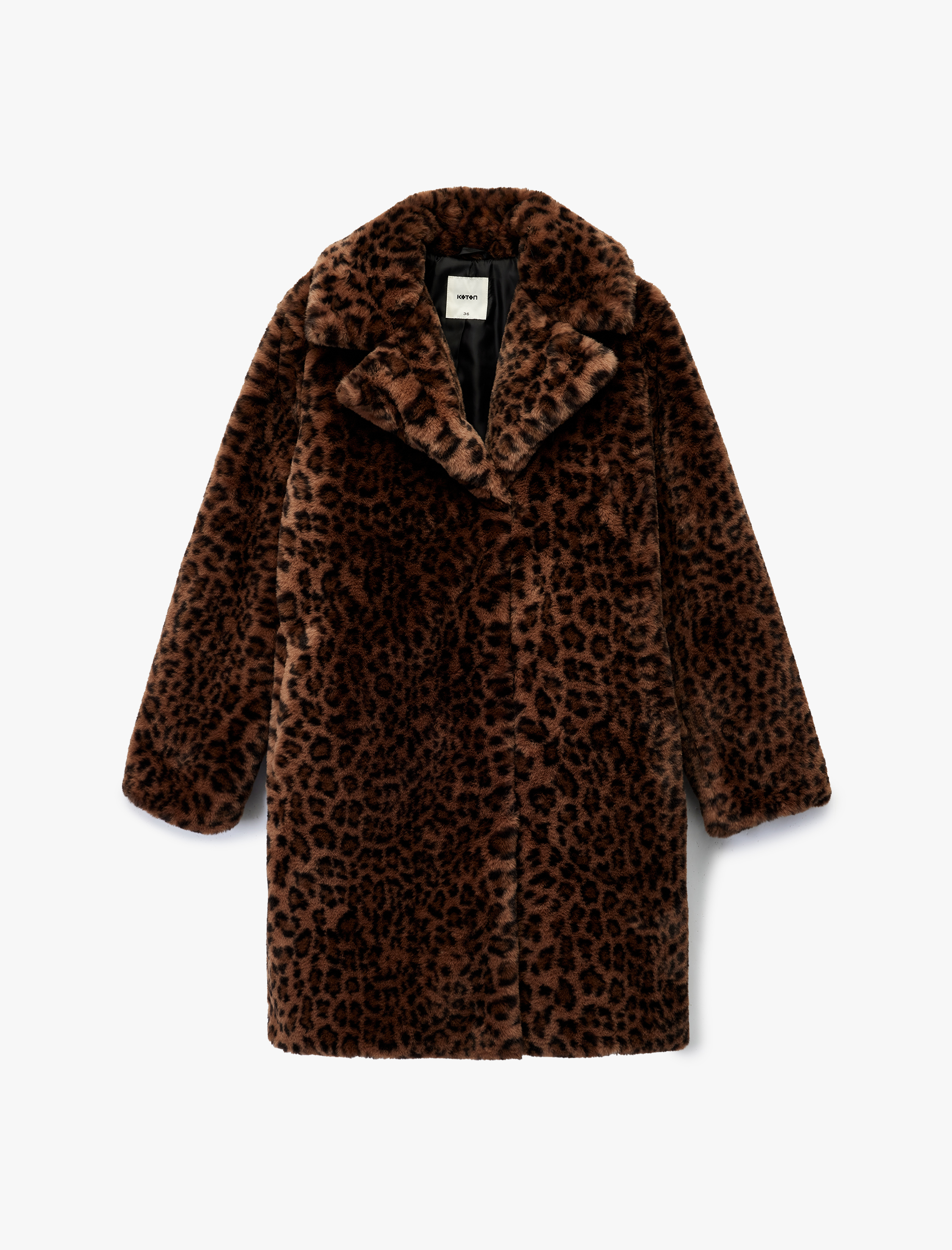   Suni Kürk Kaban Leopar Desenli Uzun Kollu Cepli