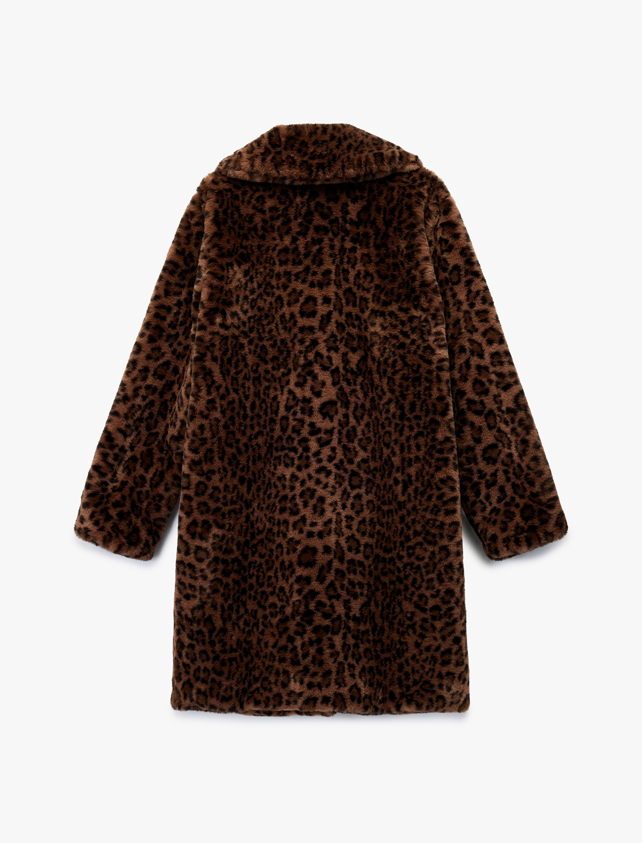   Suni Kürk Kaban Leopar Desenli Uzun Kollu Cepli