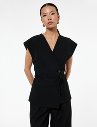 V Yaka Bağlama Detaylı Kruvaze Yelek