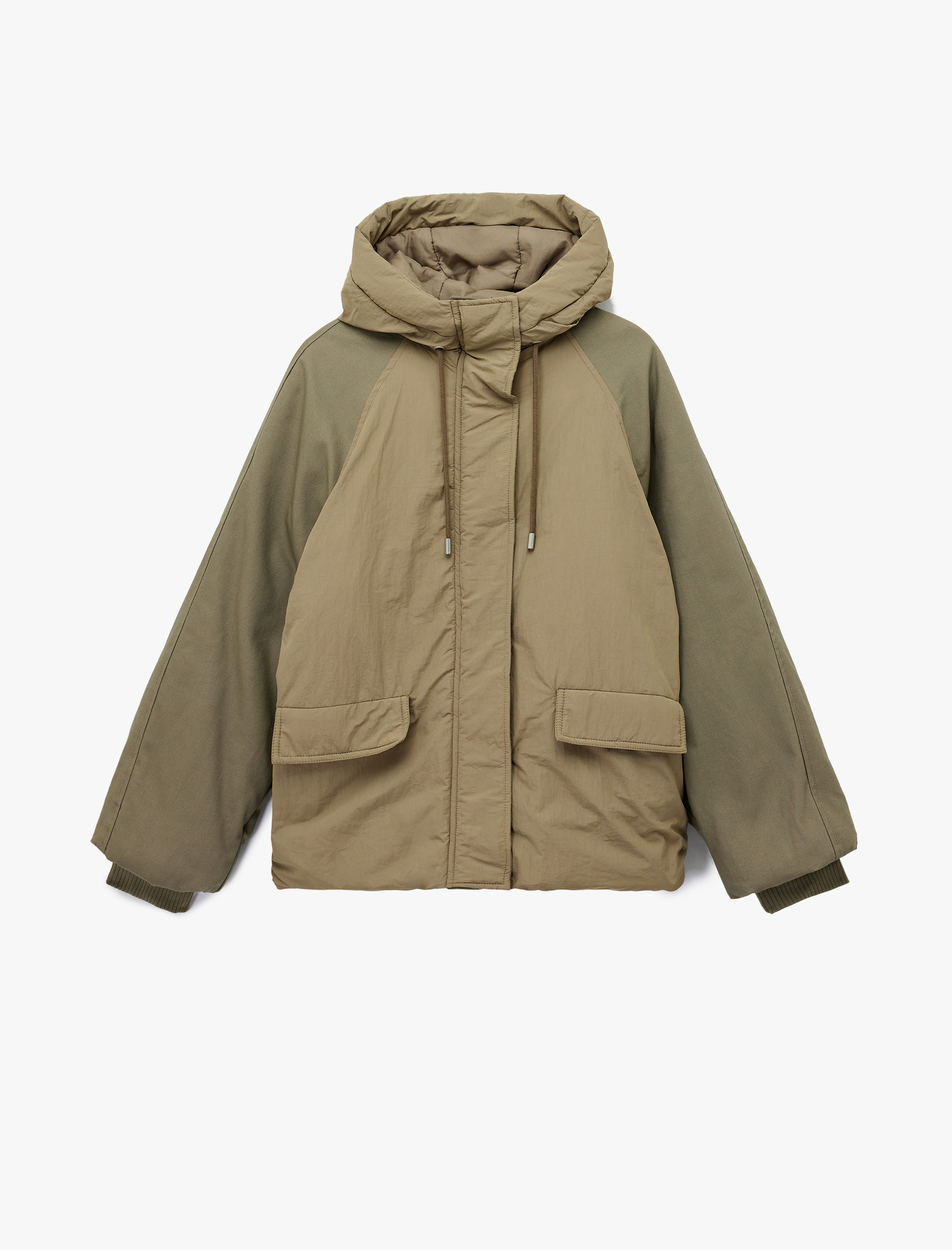   Uzun Kollu Cepli Kapüşonlu Bomber Mont