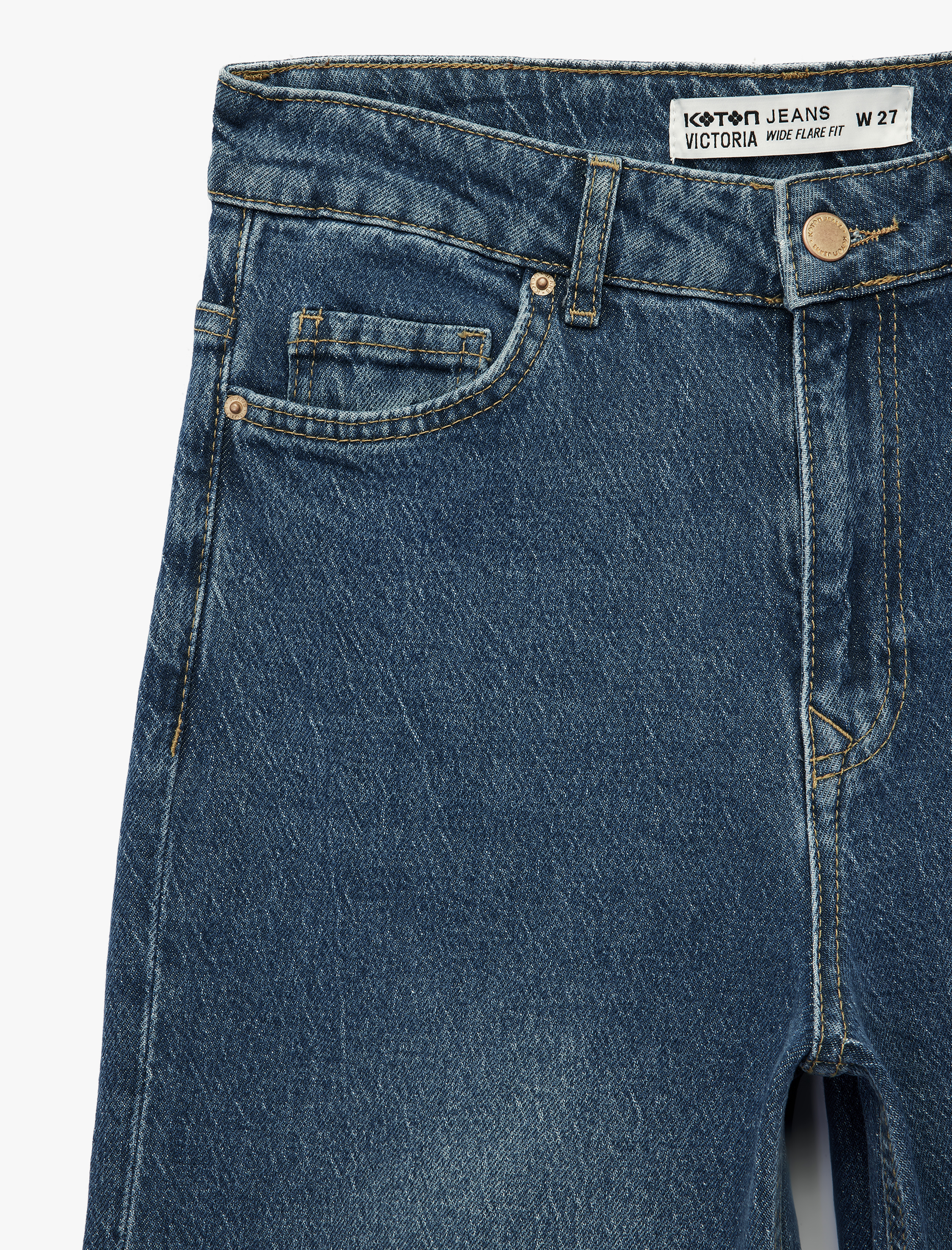 Normal Bel Düğmeli Cepli Geniş İspanyol Paça Jean Pantolon -  Wide Flare Jean