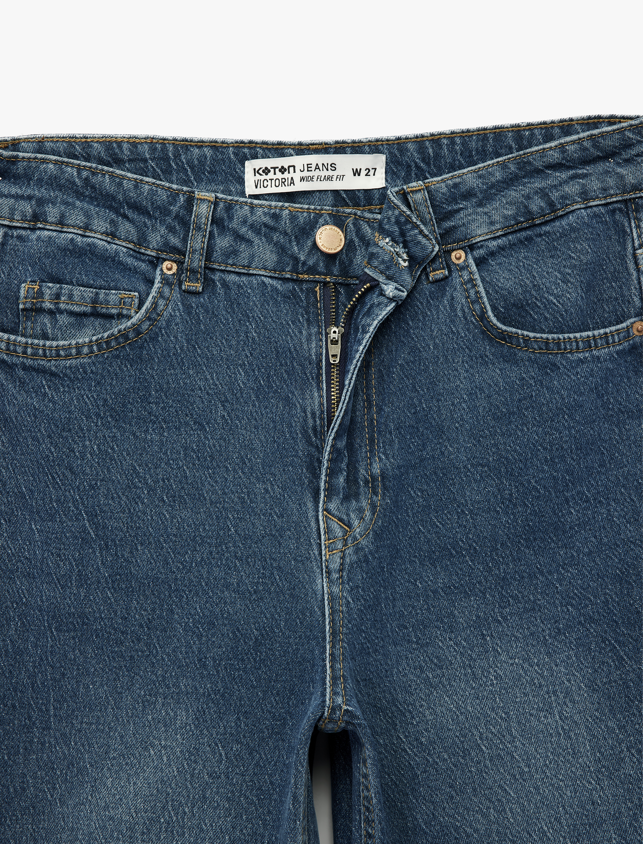 Normal Bel Düğmeli Cepli Geniş İspanyol Paça Jean Pantolon -  Wide Flare Jean