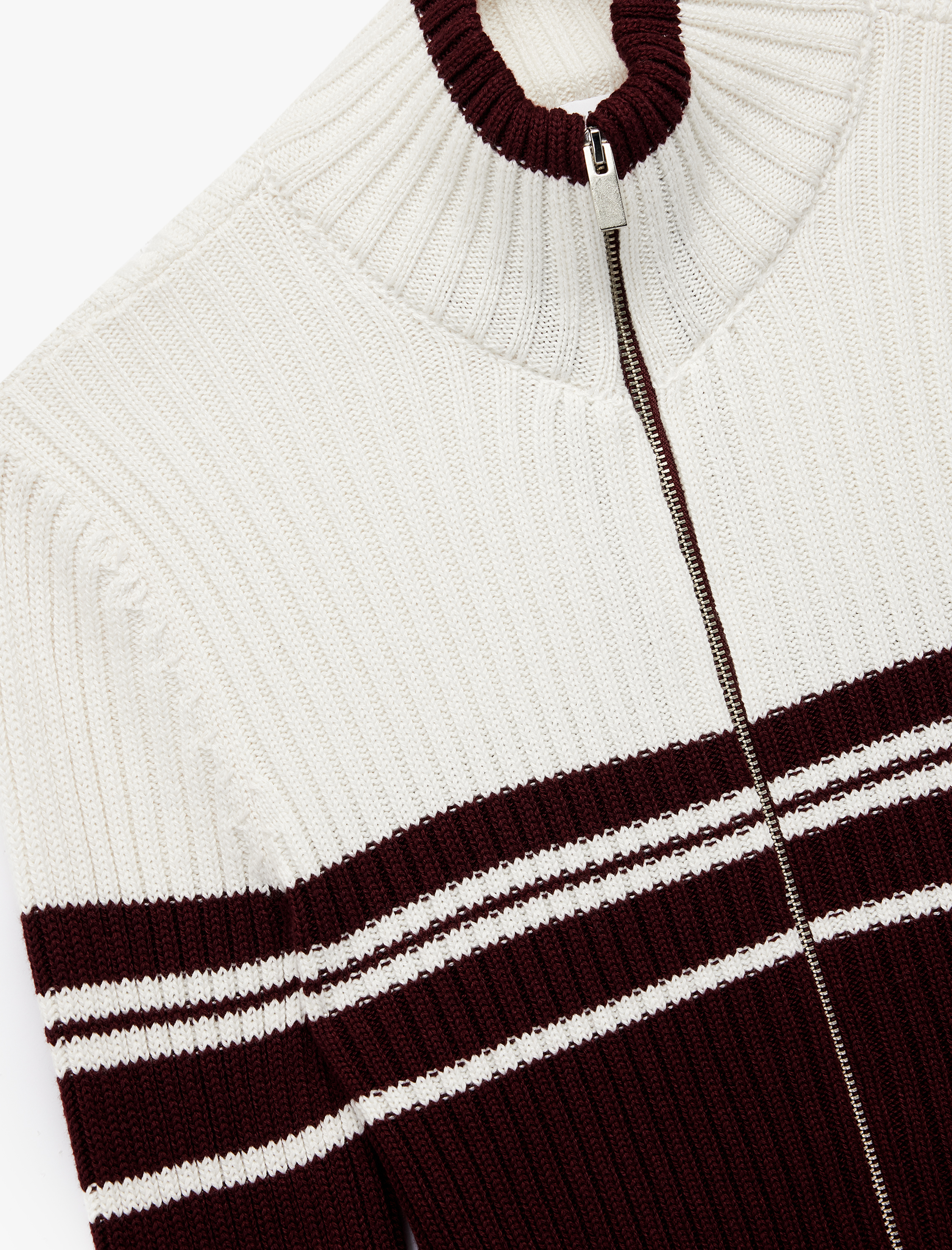   Dik Yaka Slim Fit Uzun Kollu Çizgili Fermuarlı Triko Hırka