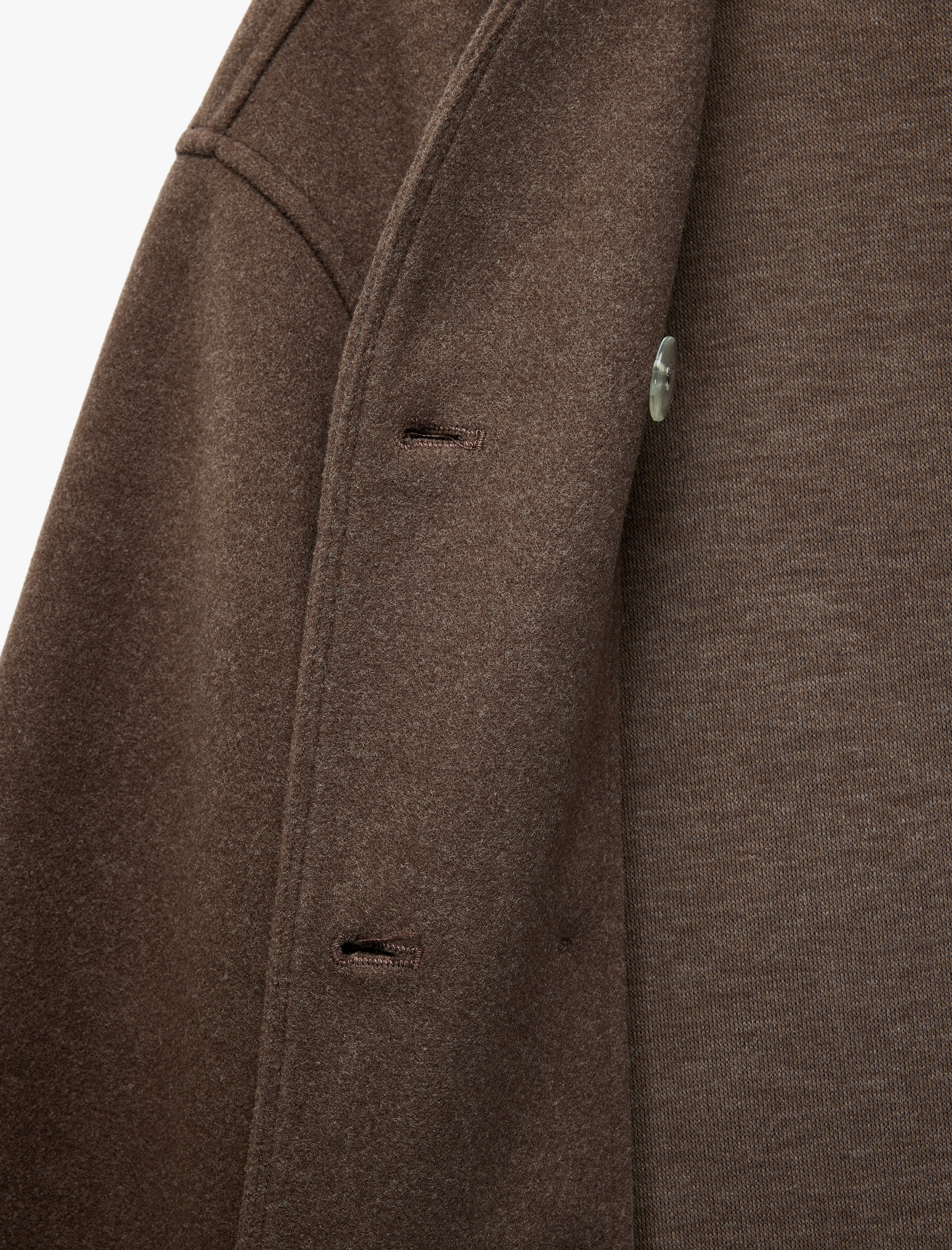   Uzun Kollu Dik Yaka Düğmeli Kruvaze Kaşe Ceket