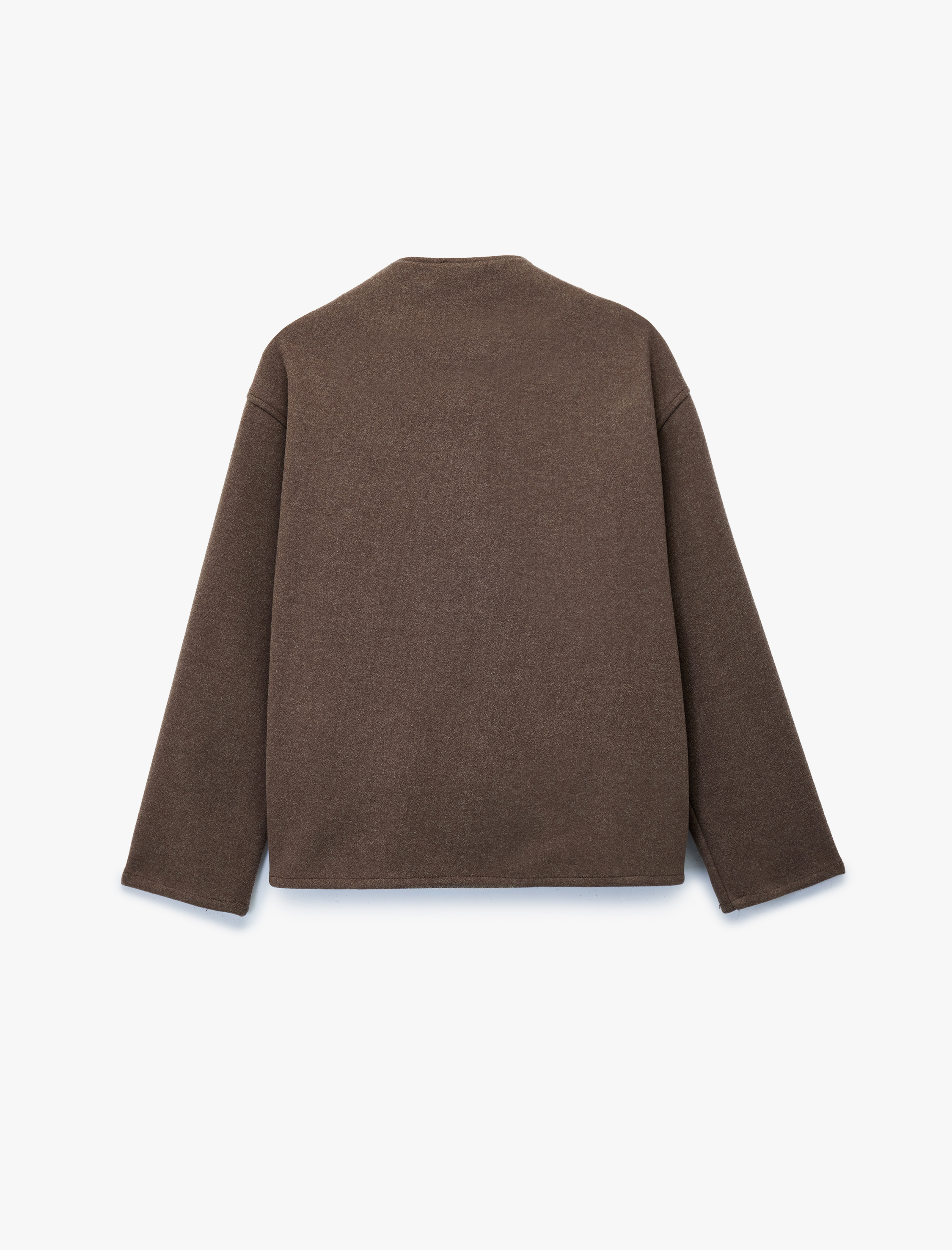   Uzun Kollu Dik Yaka Düğmeli Kruvaze Kaşe Ceket