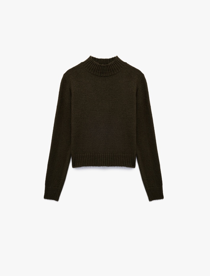  Yumuşak Dokulu Dik Yaka Uzun Kollu Triko Kazak