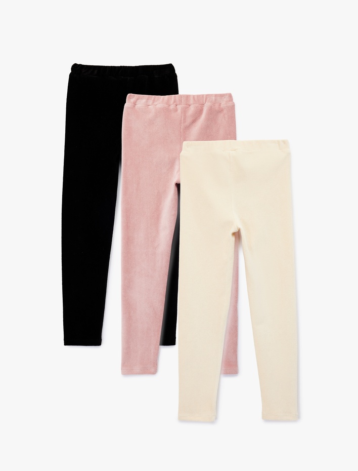 Kız Çocuk Beli Lastikli 3^lü Basic Tayt Seti