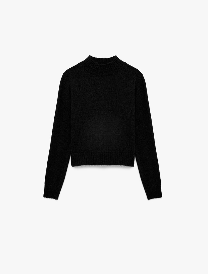  Yumuşak Dokulu Dik Yaka Uzun Kollu Triko Kazak