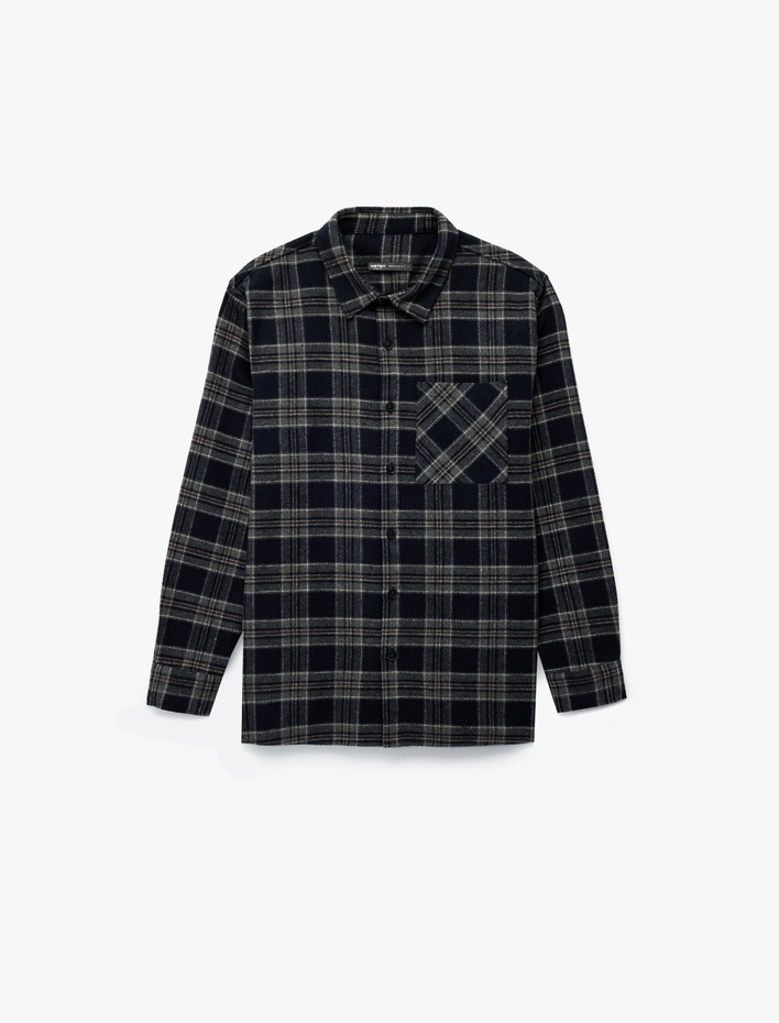  Regular Fit Uzun Kollu Cepli Klasik Yaka Oduncu Gömleği