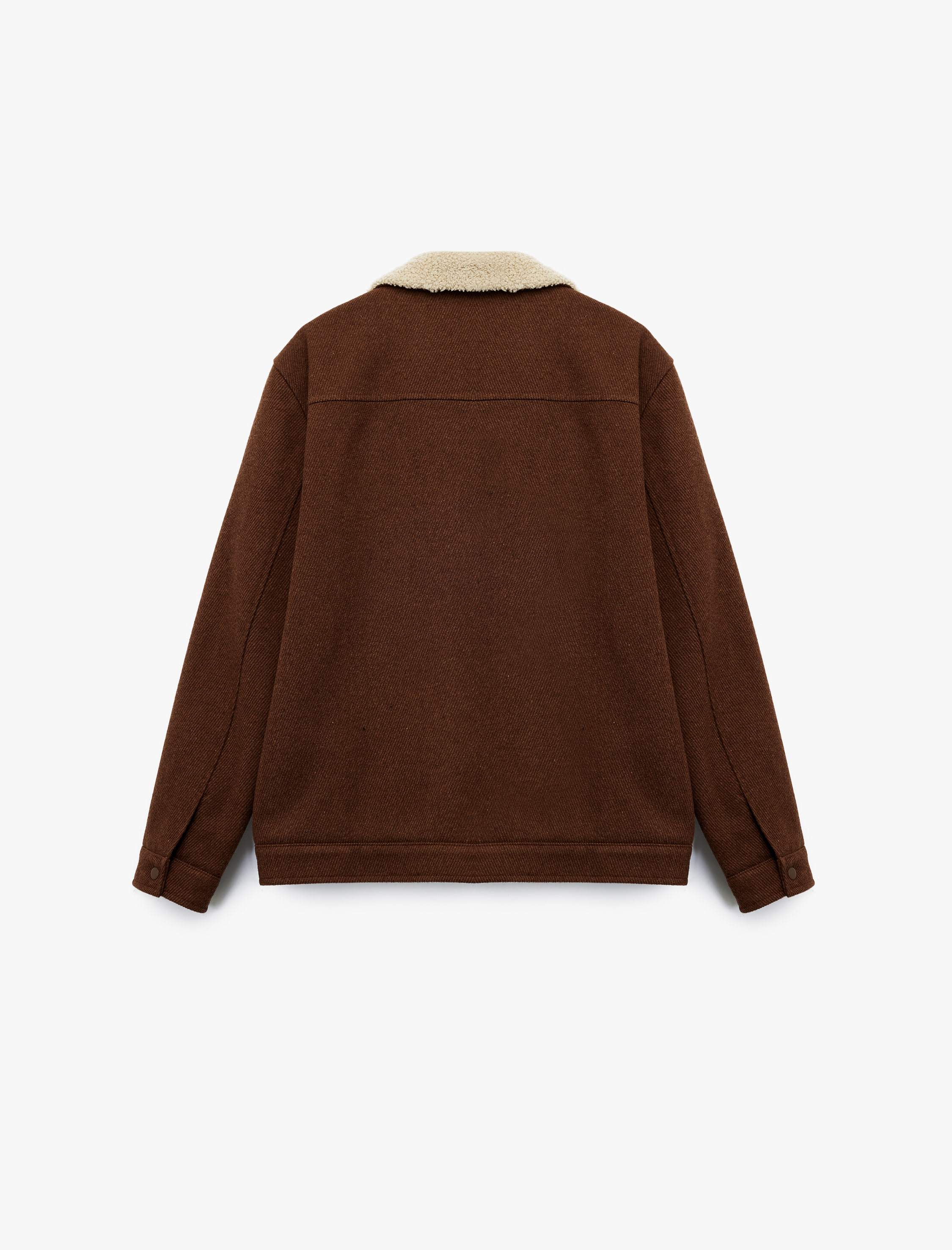 Uzun Kollu Cepli Fermuarlı İçi Peluş Astarlı Yakası Suni Kürklü Kışlık Kaşe Ceket