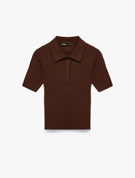 Regular Fit Yarım Düğmeli Kısa Kollu Polo Yaka Triko Kazak