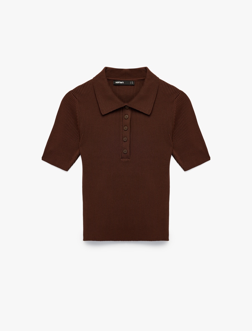   Regular Fit Yarım Düğmeli Kısa Kollu Polo Yaka Triko Kazak