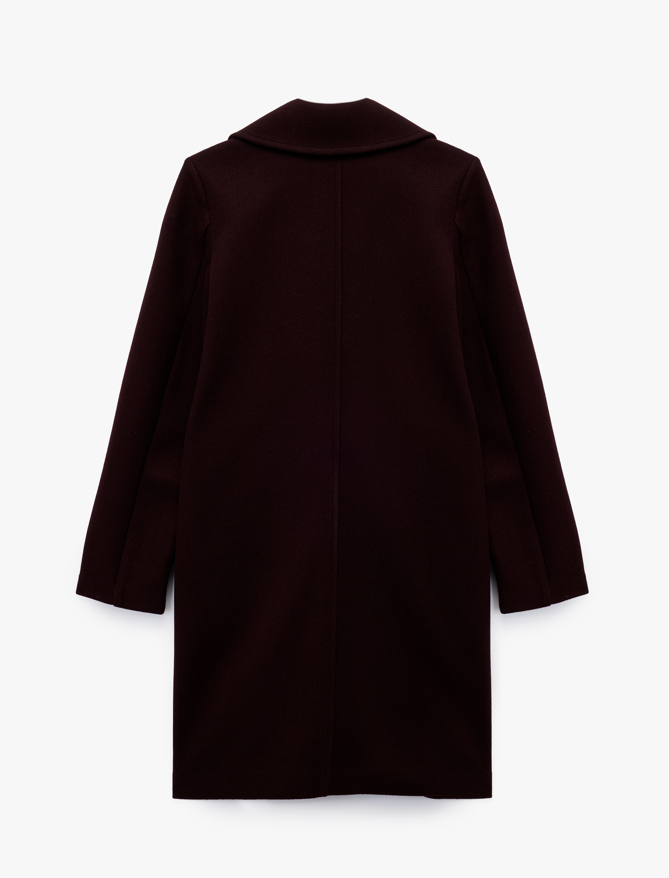   Uzun Kollu Düğmeli Cepli Kruvaze Uzun Kaşe Kaban