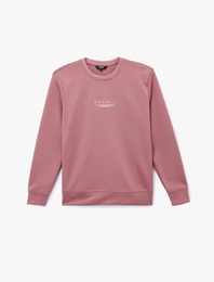 Uzun Kollu Basic Bisiklet Yaka Baskılı Sweatshirt