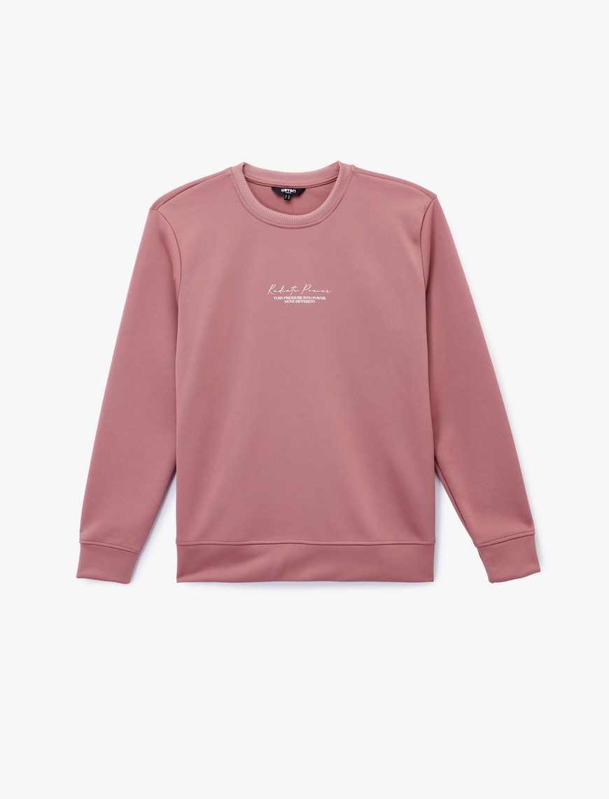   Uzun Kollu Basic Bisiklet Yaka Baskılı Sweatshirt