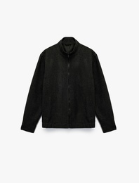 Uzun Kollu Slim Fit Cepli Dik Yaka Fermuarlı Spor Ceket