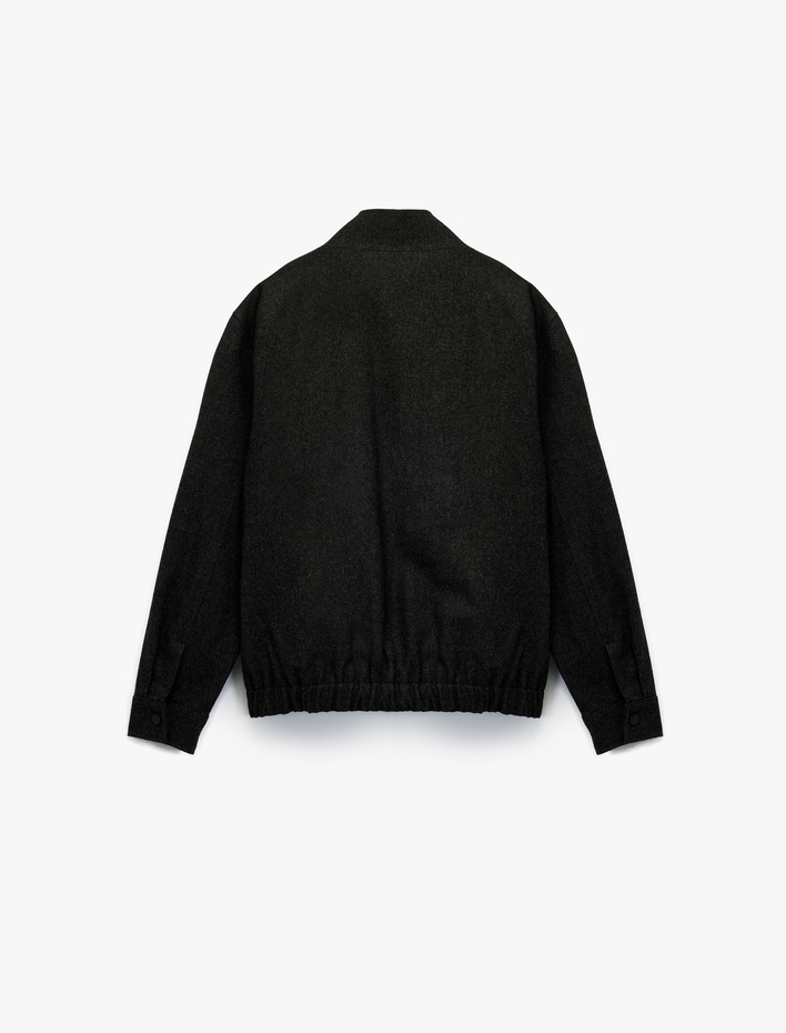  Uzun Kollu Slim Fit Cepli Dik Yaka Fermuarlı Kaşe Spor Ceket